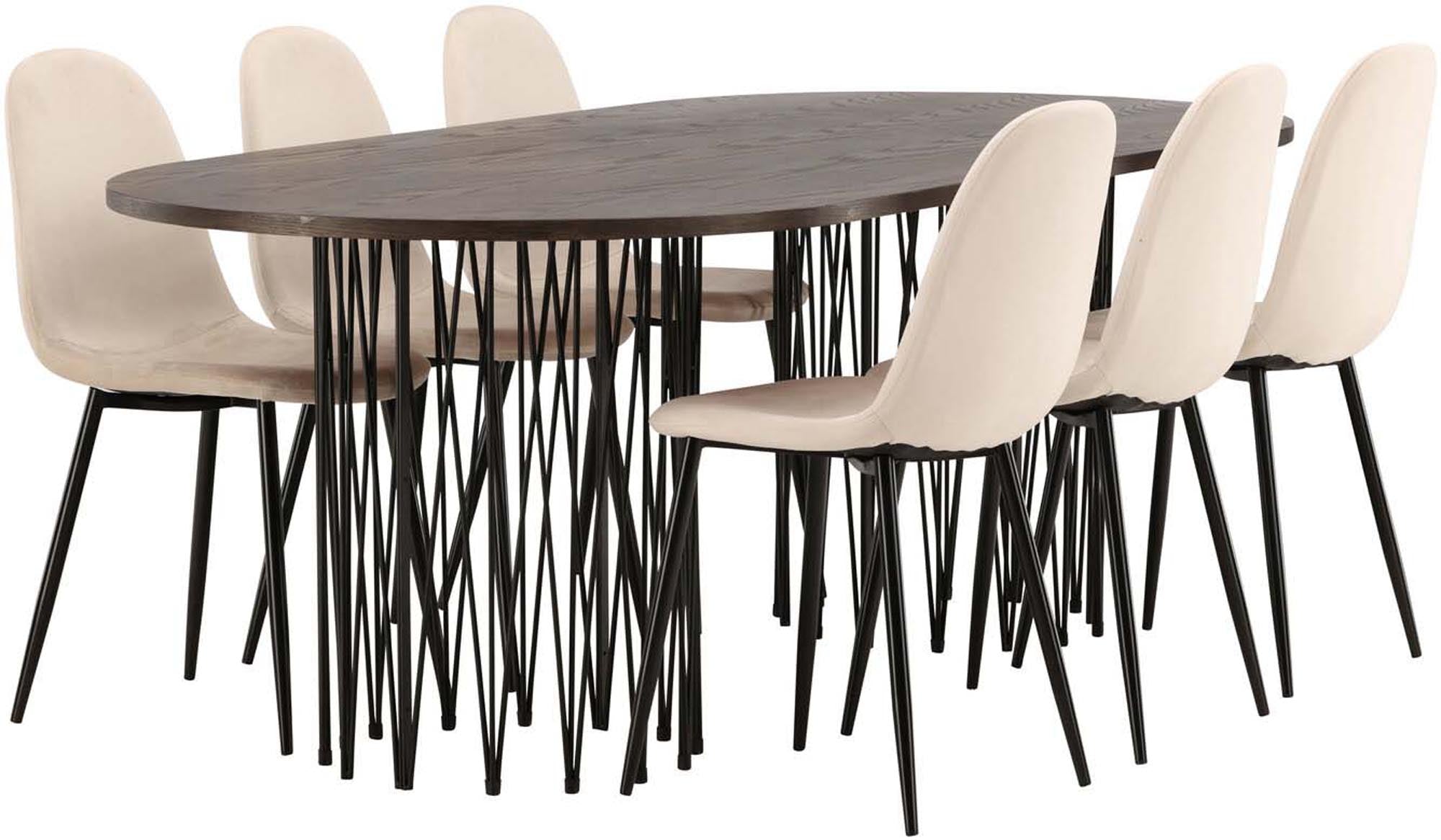 Modernes Stone Esszimmerset 220cm mit 6 stilvollen Stühlen von Venture Home. Ideal für gesellige Abende und skandinavisches Flair.