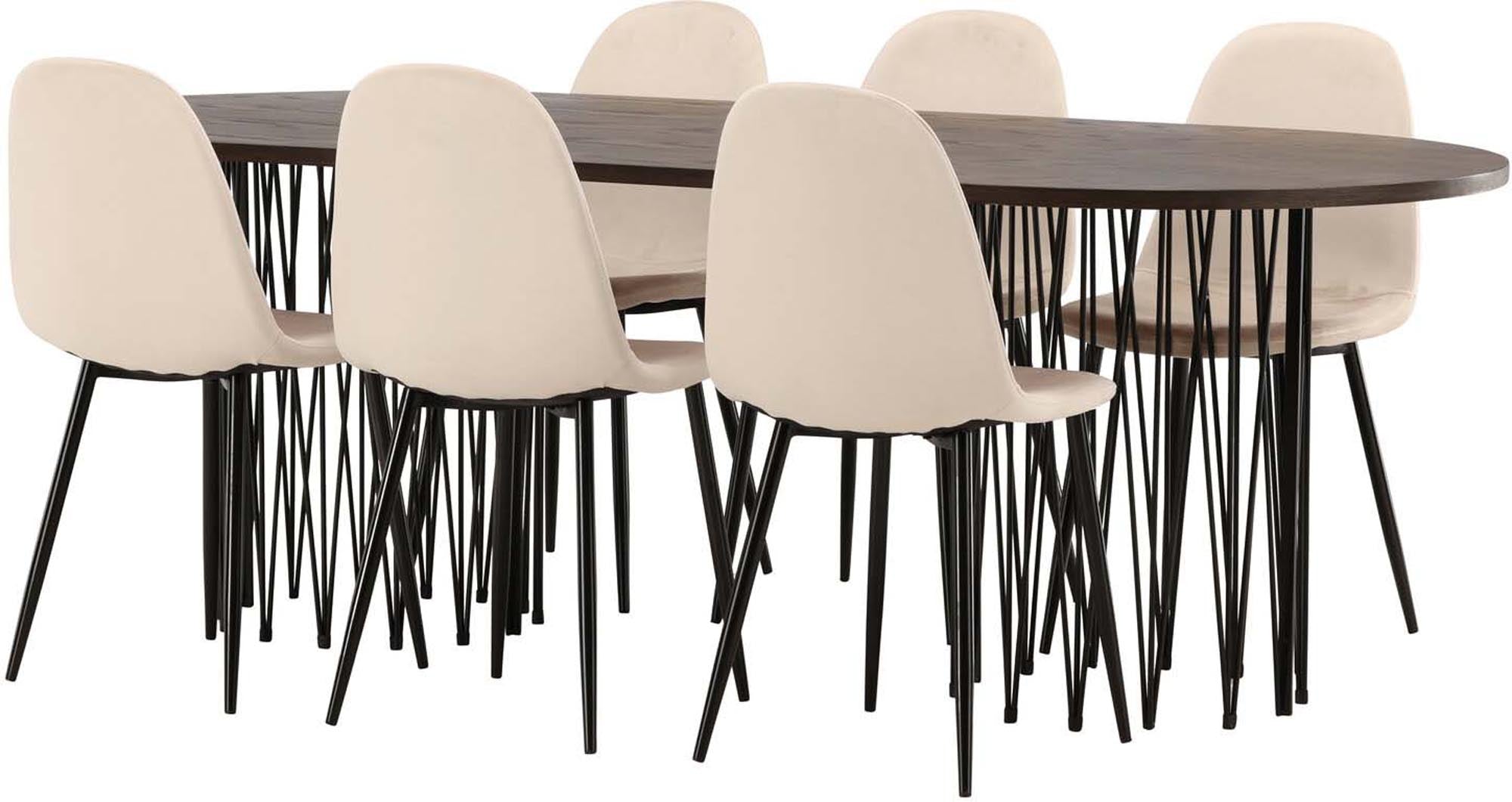 Elegantes Stone Esszimmerset 220cm mit 6 bequemen Polar-Stühlen von Venture Home. Perfekt für stilvolle Dinner und gesellige Runden.