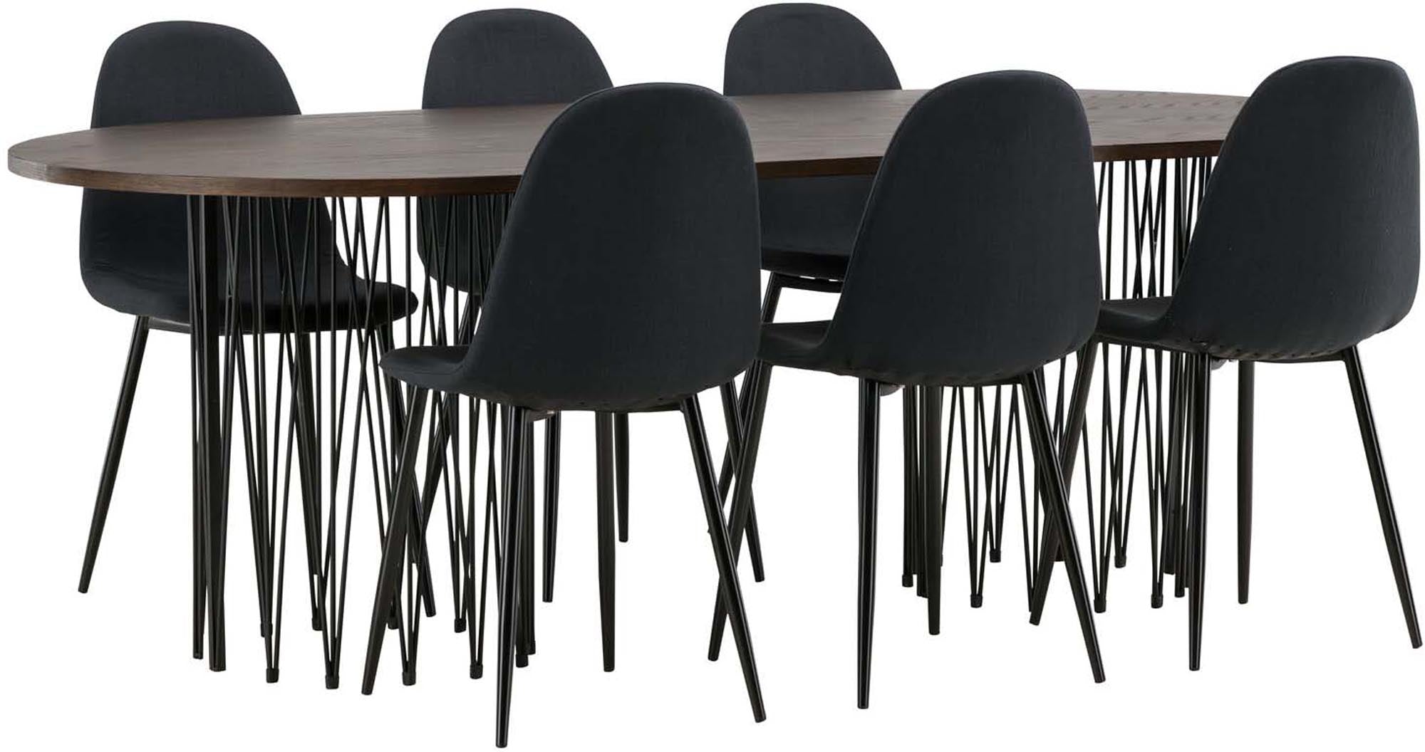 Elegantes Stone Esszimmerset 220cm mit 6 komfortablen Polar-Stühlen von Venture Home – skandinavisches Design für gesellige Abende.