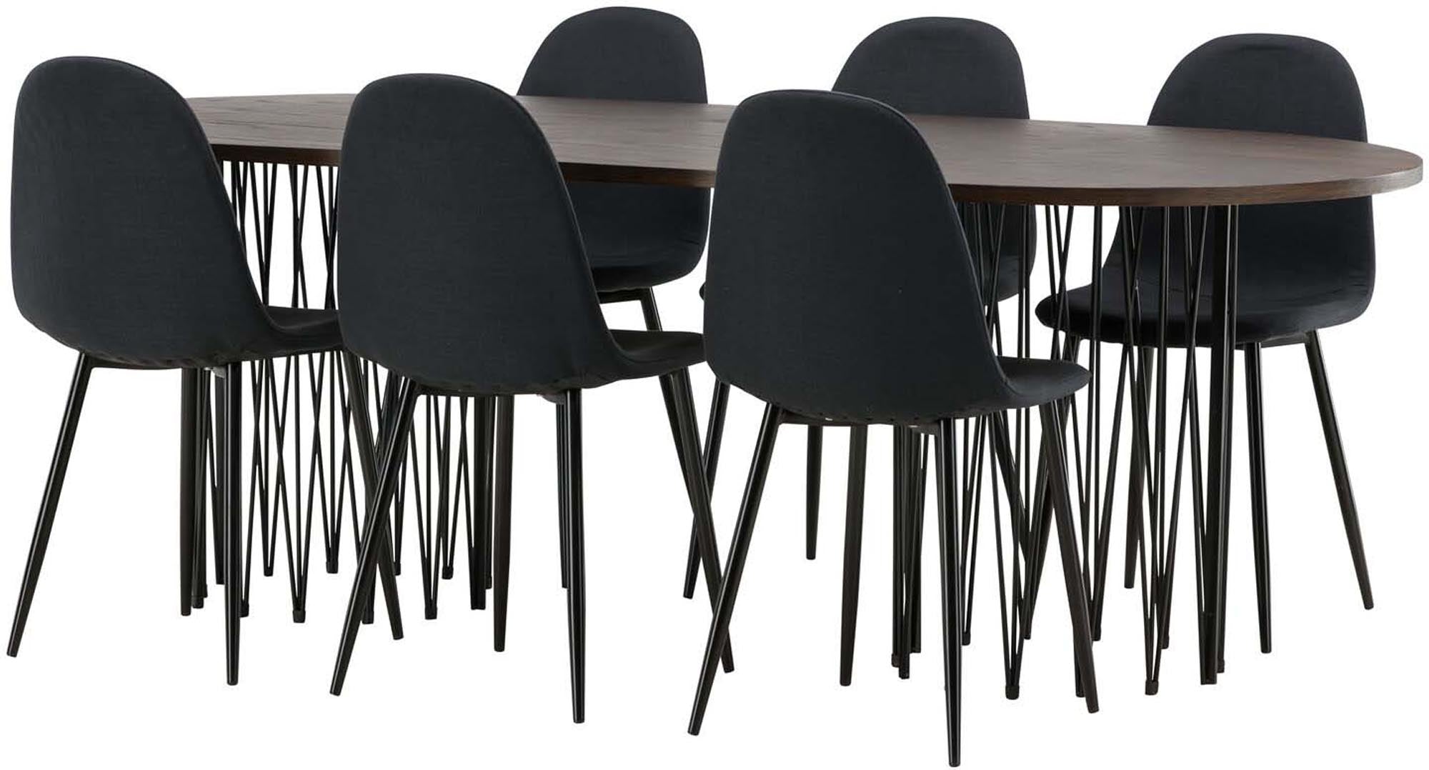 Modernes Stone Esszimmerset 220cm mit 6 stilvollen Stühlen von Venture Home. Ideal für gesellige Abende und skandinavisches Flair.