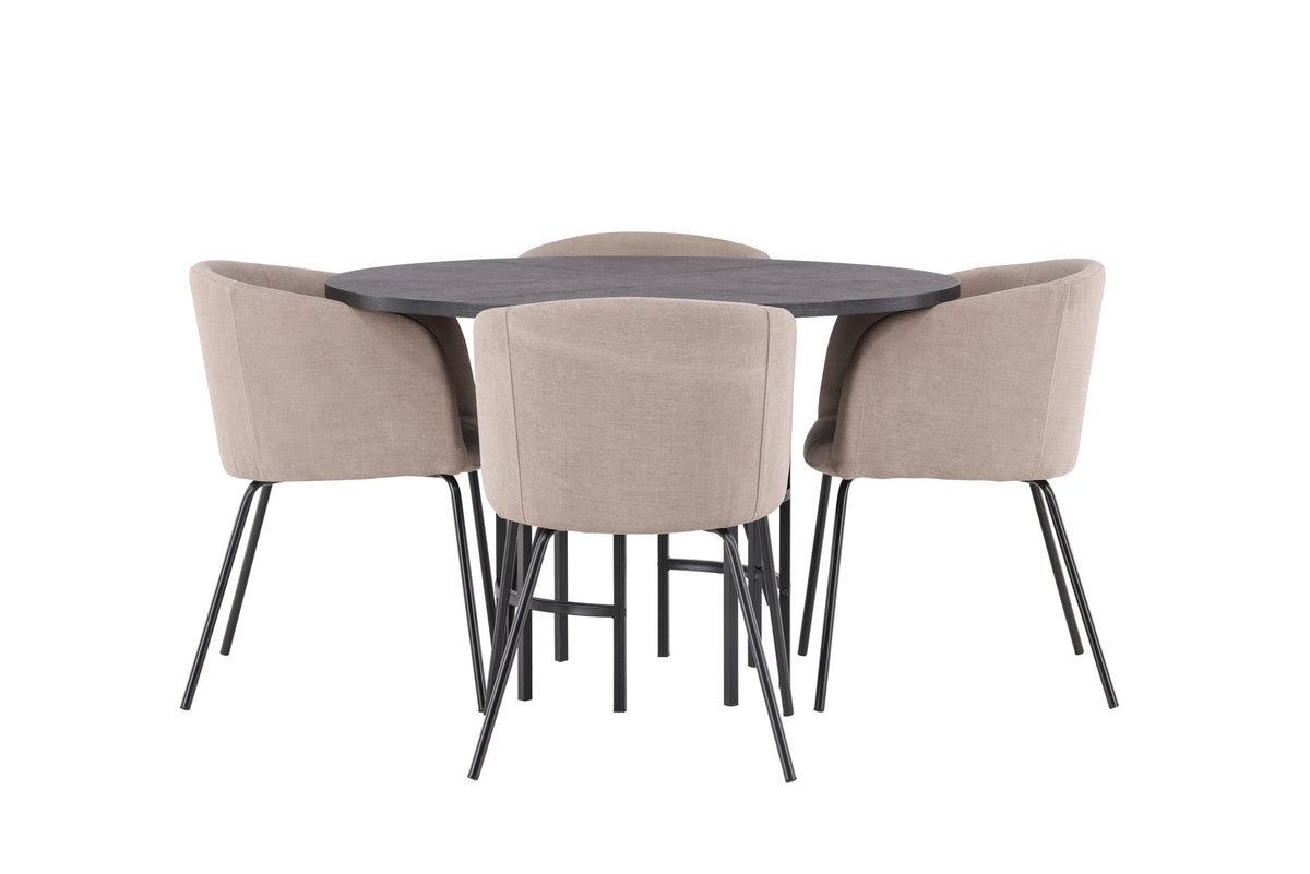 Esszimmerset Copenhagen + Berit ⌀115cm/4St. in Beige dunkel / Schwarz präsentiert im Onlineshop von KAQTU Design AG. Esszimmerset ist von Venture Home