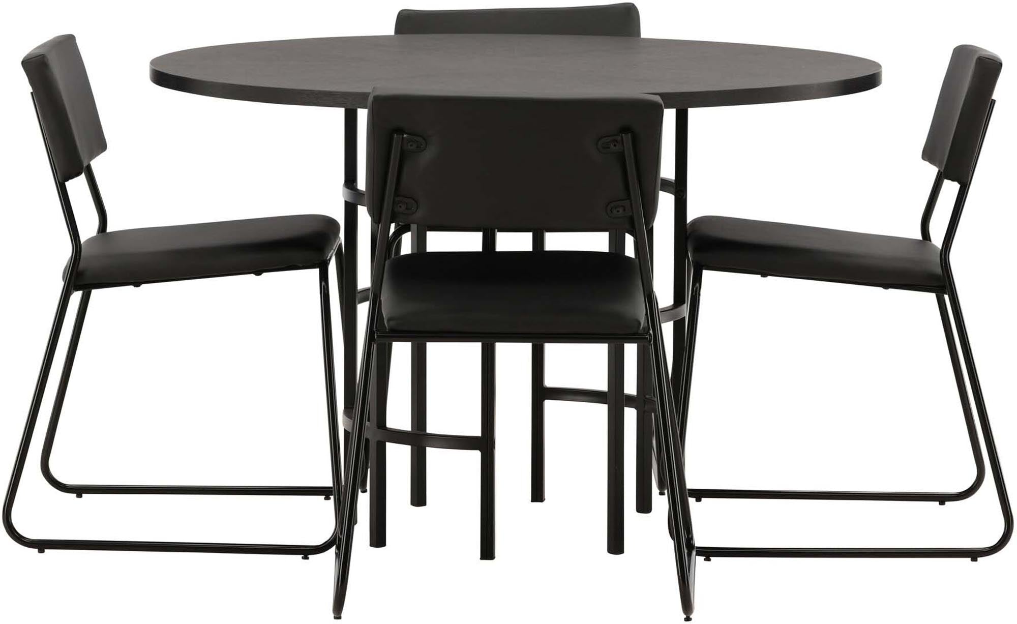 Modernes Esszimmerset Copenhagen + Kenth: runder Tisch und bequeme Stühle für einladende Essbereiche. Ideal für kleine bis mittelgroße Räume.