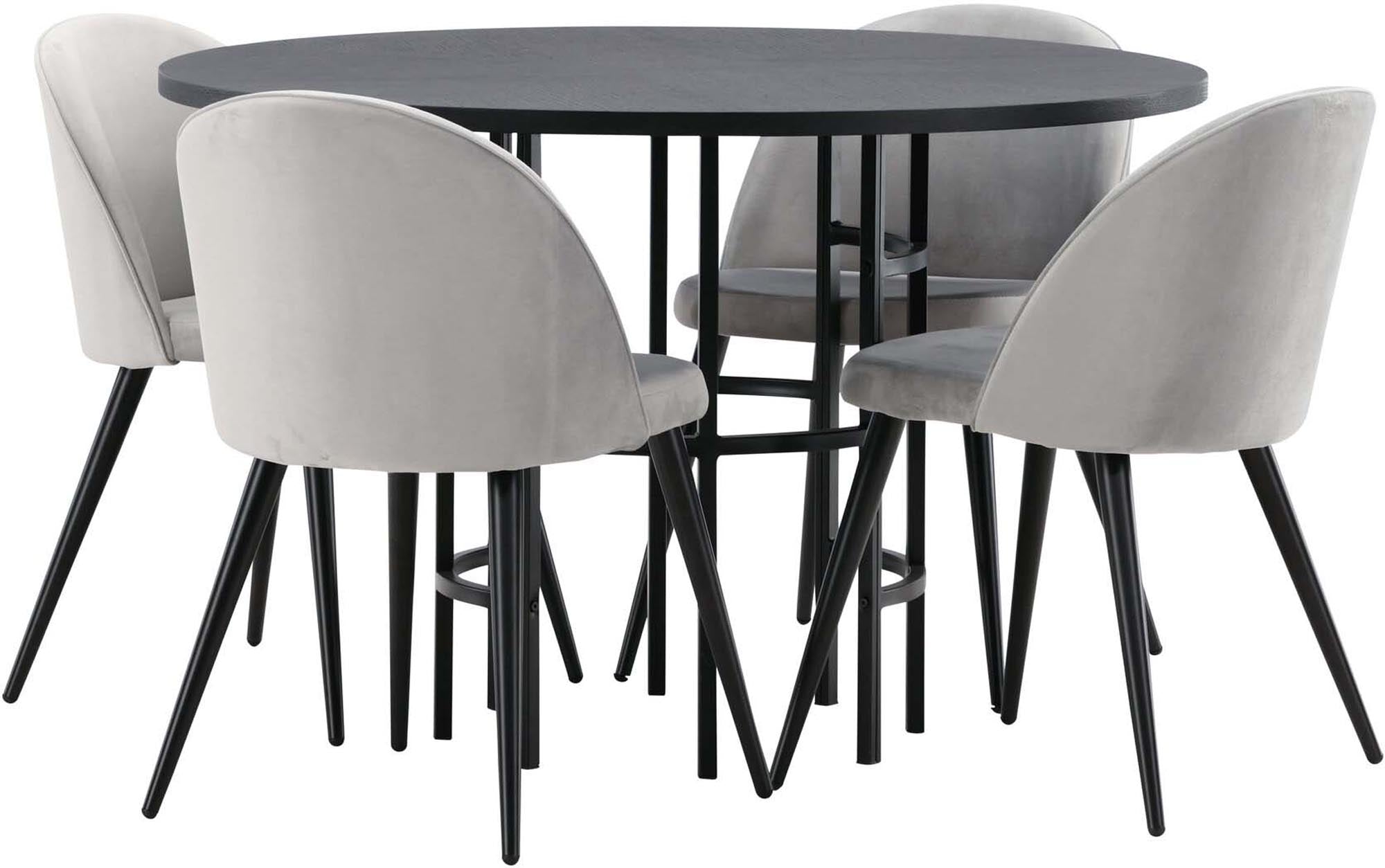Elegantes Esszimmerset mit runden Tisch (⌀115cm) und 4 stilvollen Velvet-Stühlen. Ideal für gemütliche Familienessen und modernes Wohnen.