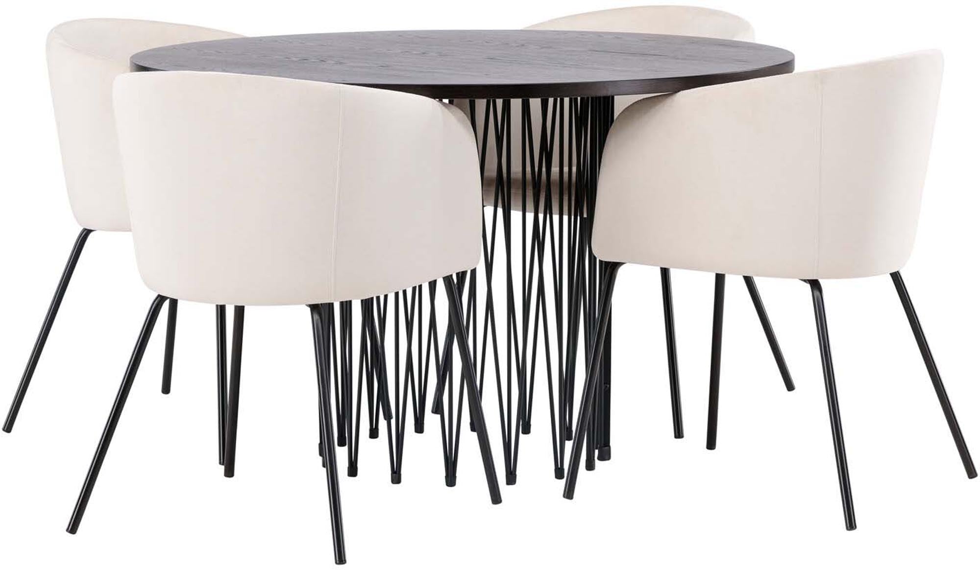 Elegantes Stone Esszimmerset mit runden Tisch (Ø120cm) und 4 komfortablen Berit Stühlen. Ideal für stilvolle Essbereiche.