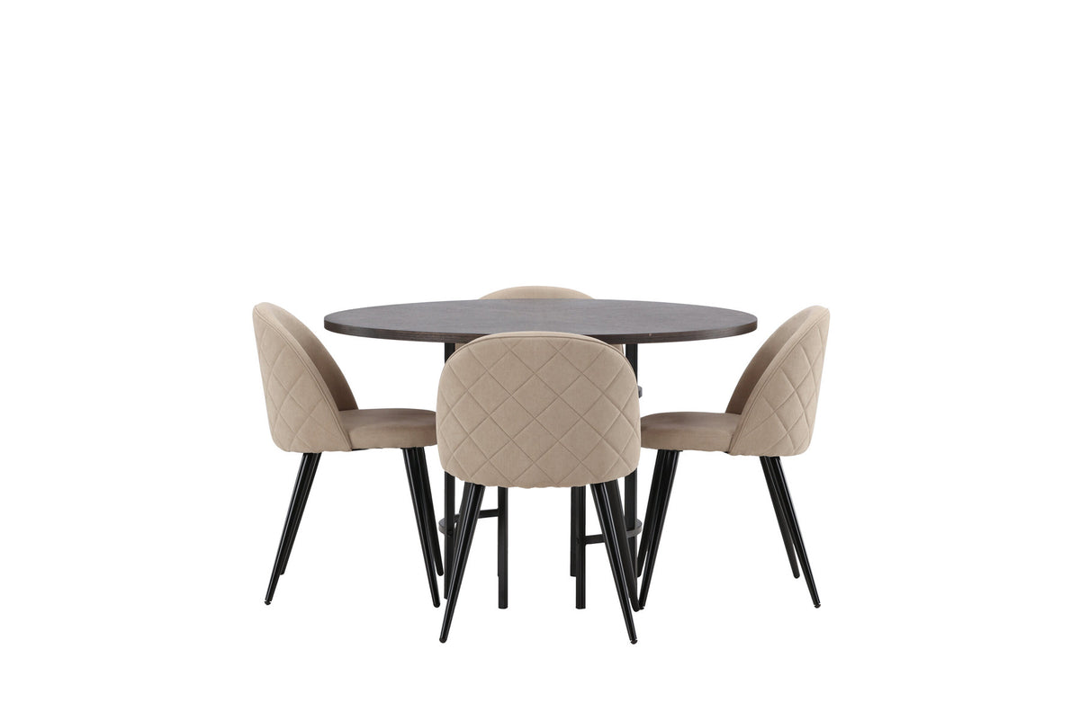 Esszimmerset Copenhagen + Velvet ⌀115cm/4St. in Mooca / Beige / Schwarz präsentiert im Onlineshop von KAQTU Design AG. Esszimmerset ist von Venture Home