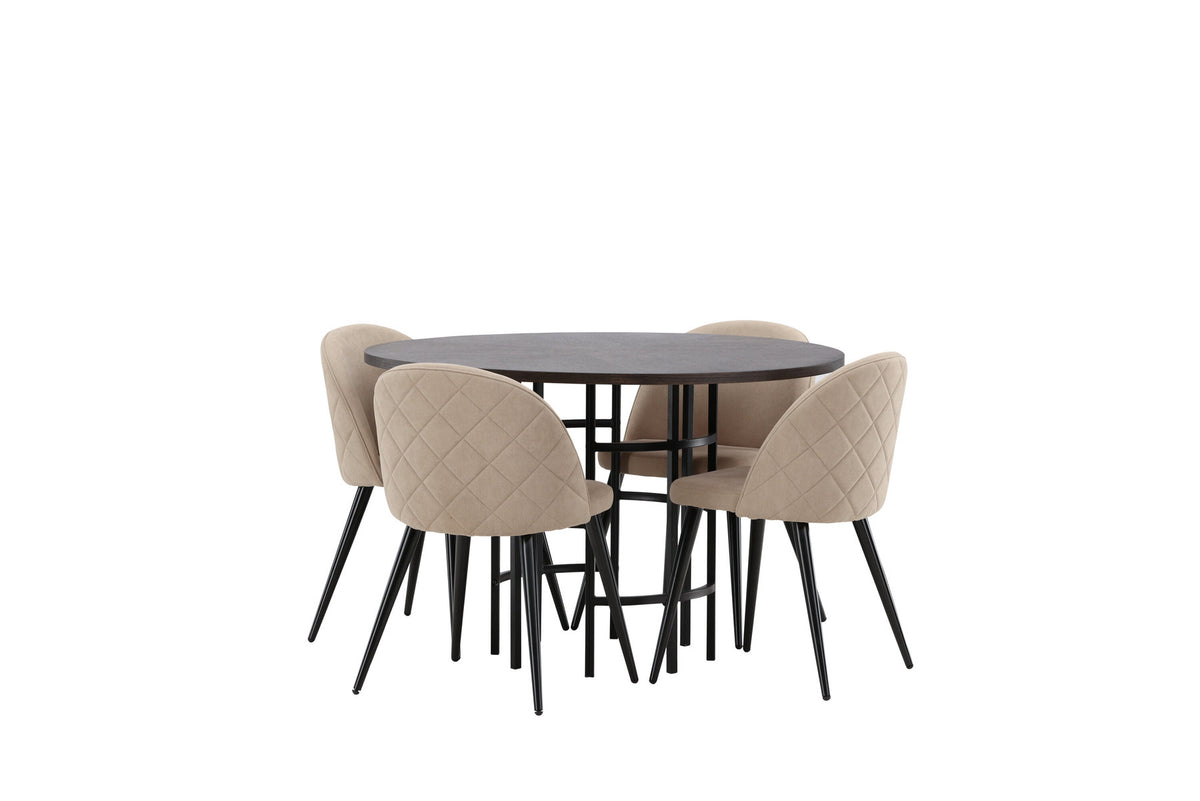 Esszimmerset Copenhagen + Velvet ⌀115cm/4St. in Mooca / Beige / Schwarz präsentiert im Onlineshop von KAQTU Design AG. Esszimmerset ist von Venture Home