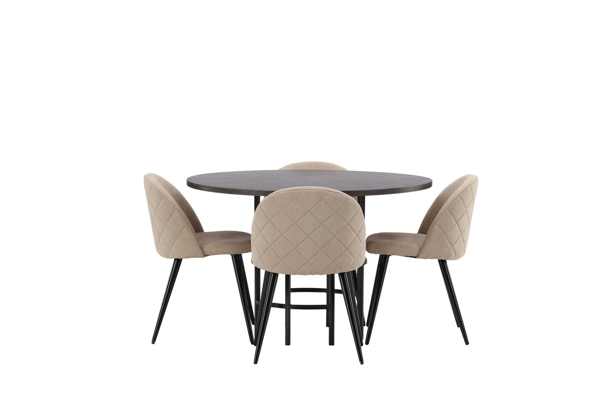 Esszimmerset Copenhagen + Velvet ⌀115cm/4St. in Mooca / Beige / Schwarz präsentiert im Onlineshop von KAQTU Design AG. Esszimmerset ist von Venture Home