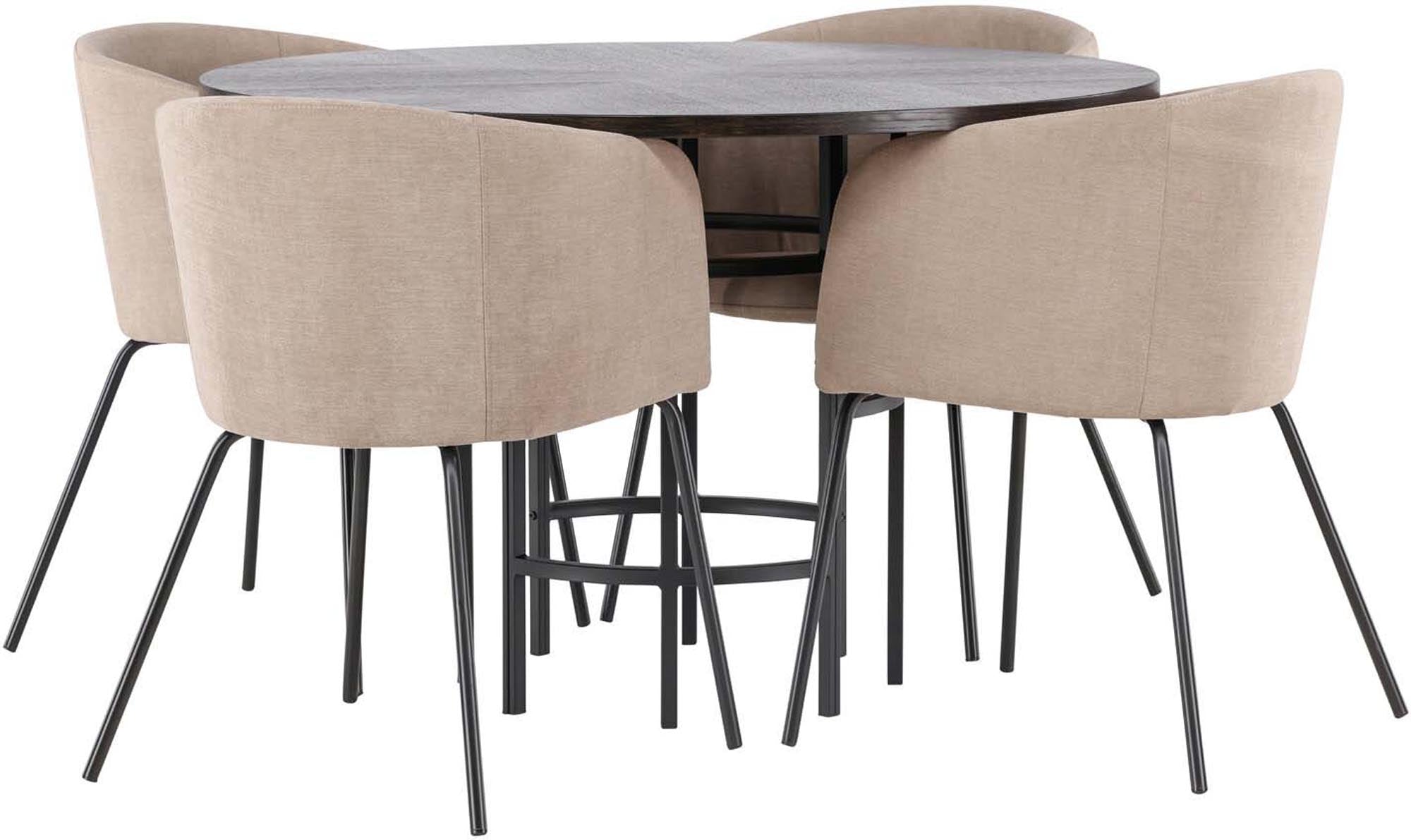 Entdecken Sie das Esszimmerset Copenhagen + Berit von Venture Home: Eleganter runder Tisch und stilvolle Stühle für unvergessliche Momente.