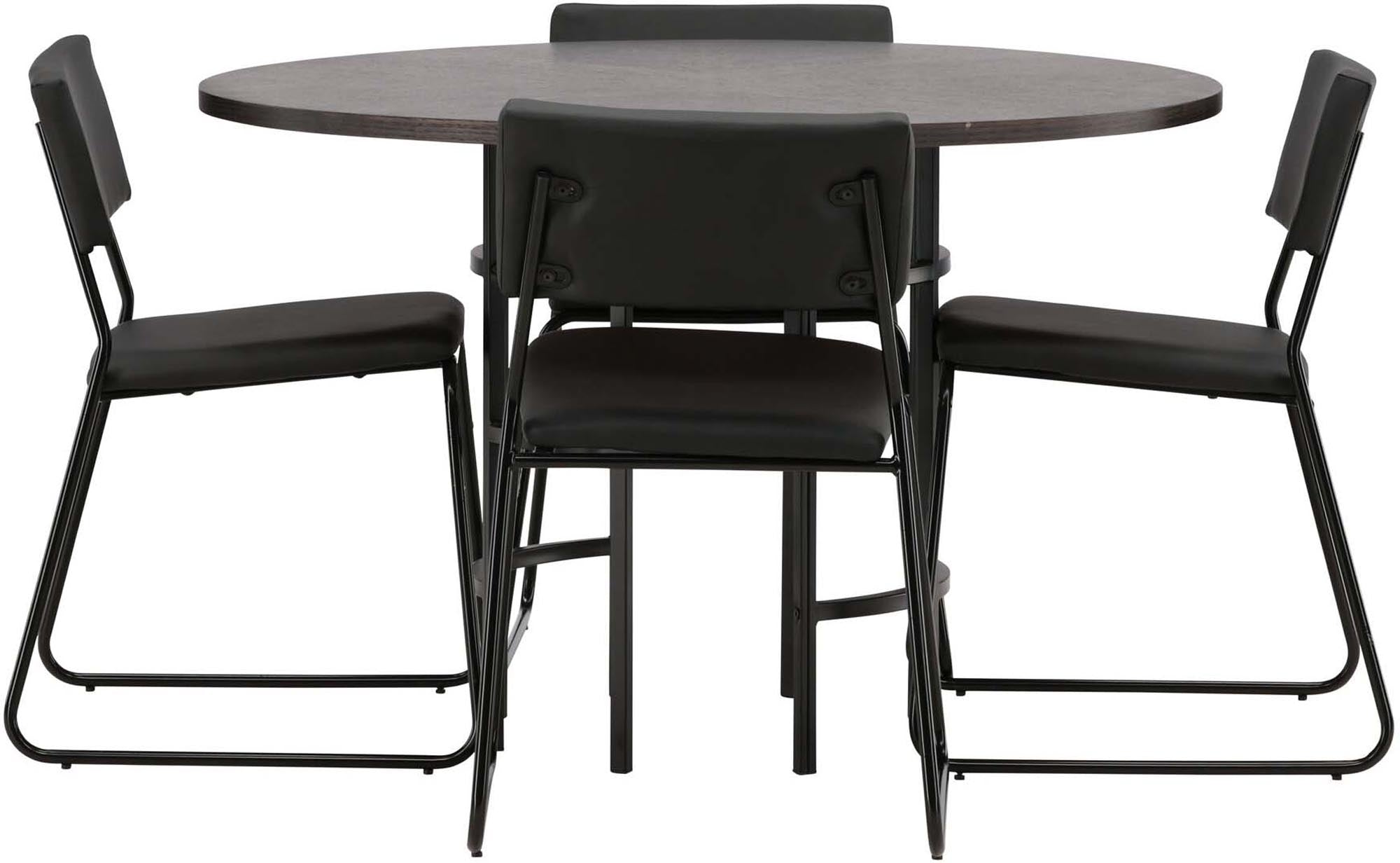 Modernes Esszimmerset Copenhagen + Kenth: eleganter runder Tisch und bequeme Stühle, ideal für stilvolle Essbereiche und gesellige Runden.
