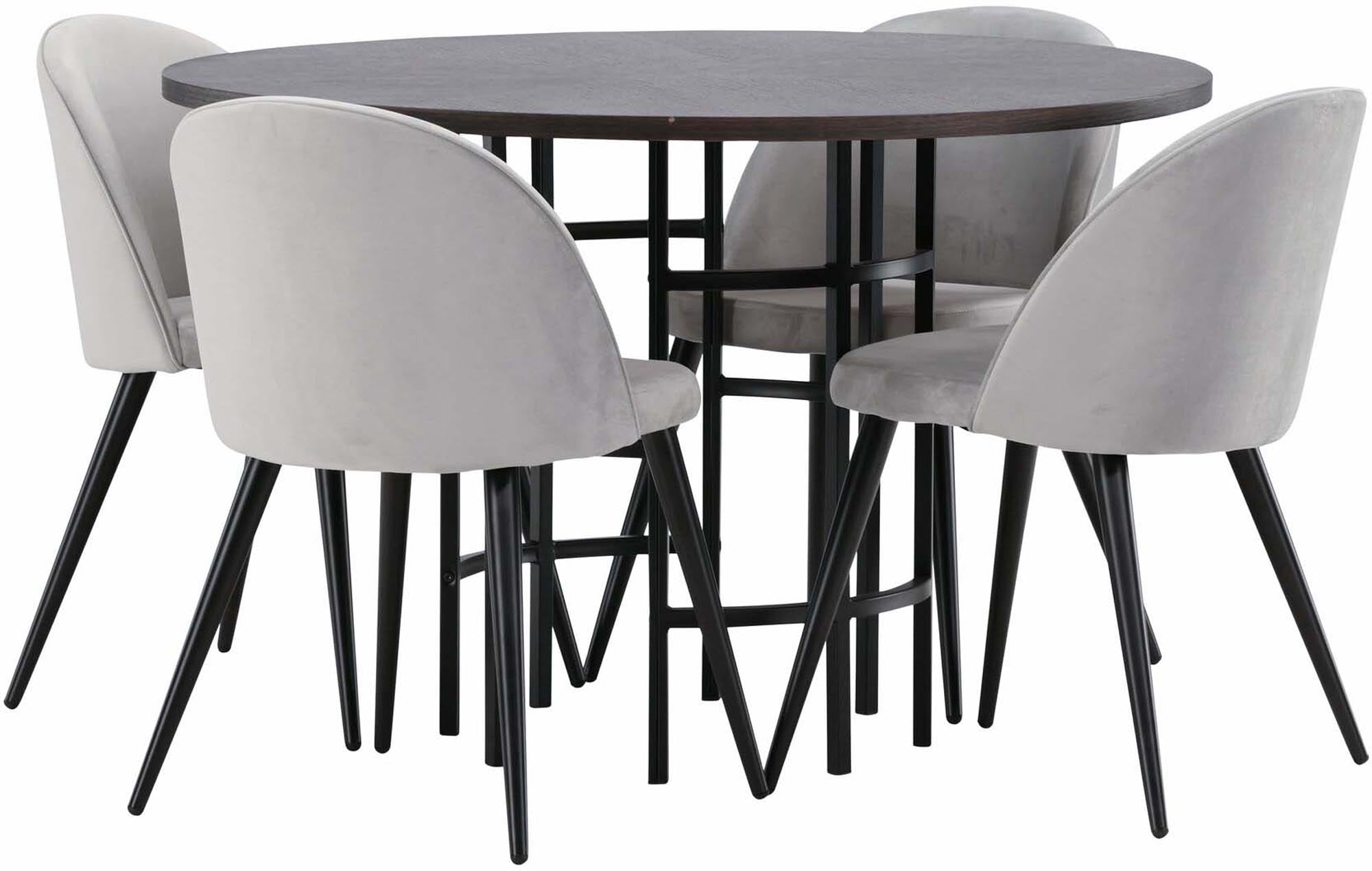 Esszimmerset Copenhagen + Velvet: Moderner Esstisch mit stilvollen Samtstühlen für gesellige Abende und höchsten Sitzkomfort.