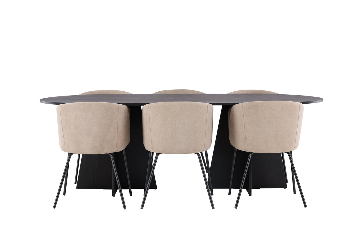 Bootcut Esszimmerset + Berit 230cm/6St. in Beige, Schwarz präsentiert im Onlineshop von KAQTU Design AG. Esszimmerset ist von Venture Home