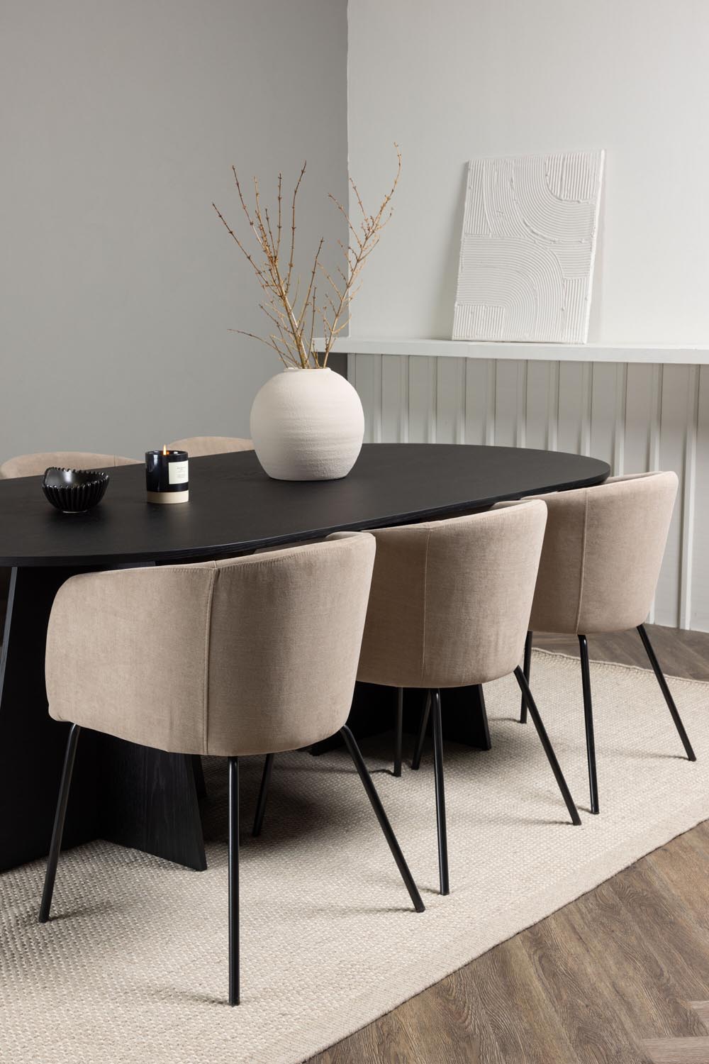 Bootcut Esszimmerset + Berit 230cm/6St. in Beige, Schwarz präsentiert im Onlineshop von KAQTU Design AG. Esszimmerset ist von Venture Home