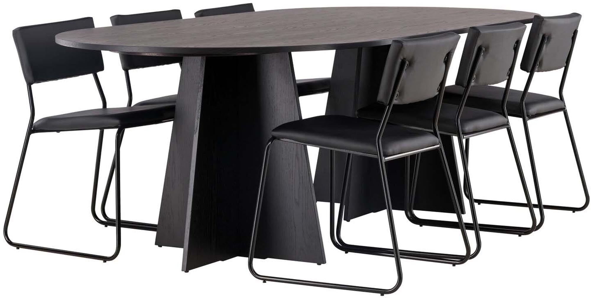 Stilvolles Bootcut Esszimmerset mit ovalem Tisch (230x115cm) und 6 eleganten Stühlen. Robuste Materialien, minimalistisches Design, ideal für gesellige Runden.