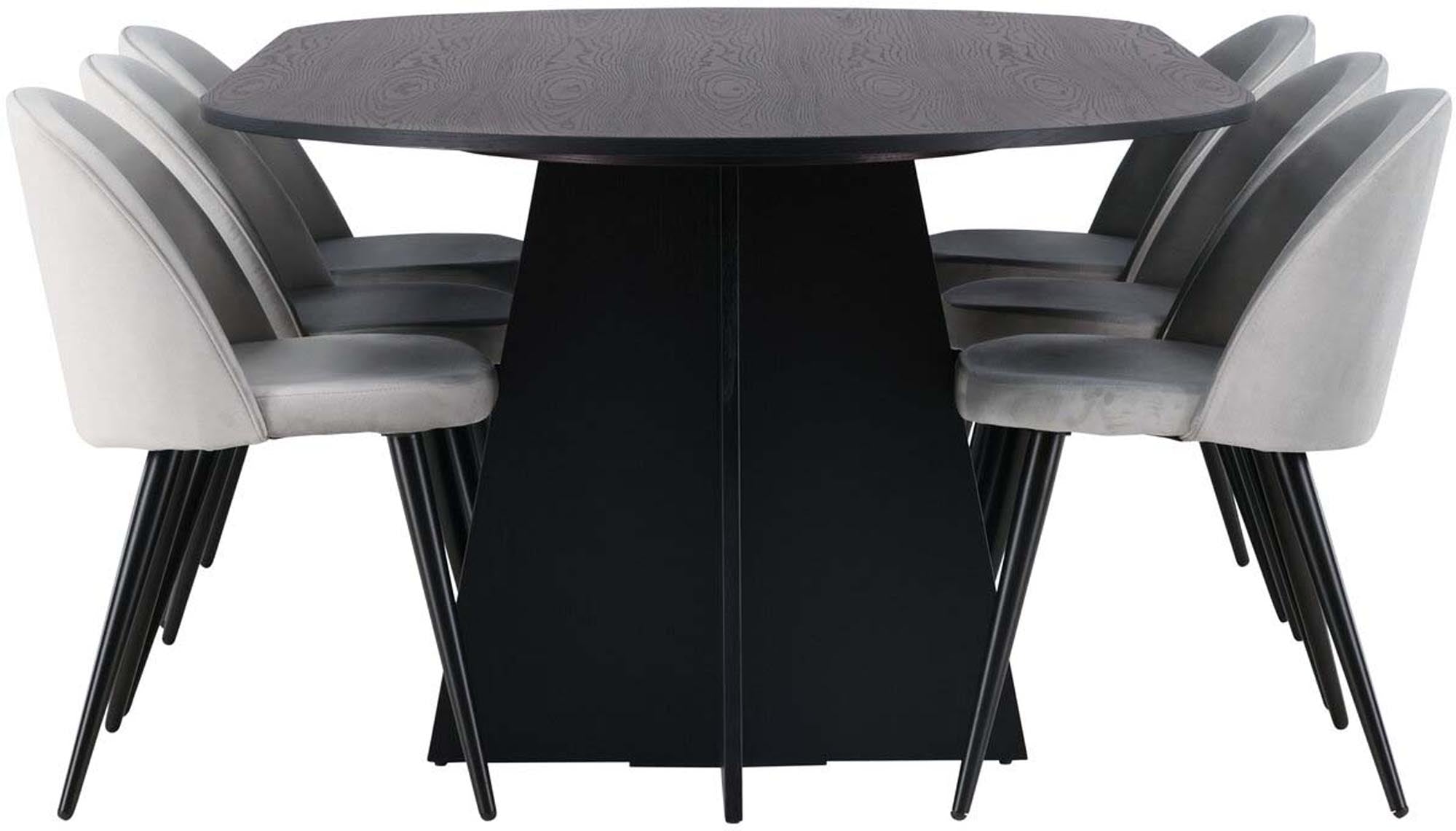 Entdecken Sie das Bootcut Esszimmerset + Velvet 230cm/6St. von Venture Home – stilvoll, komfortabel und ideal für gesellige Abende.