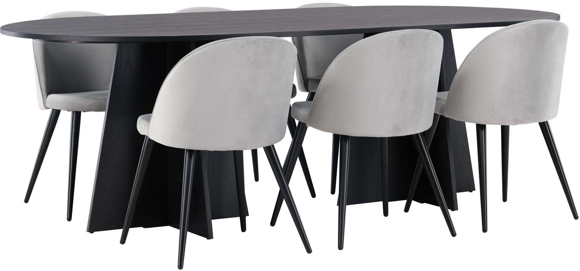 Stilvolles Bootcut Esszimmerset, 230cm, 6 Velvet-Stühle, Venture Home.