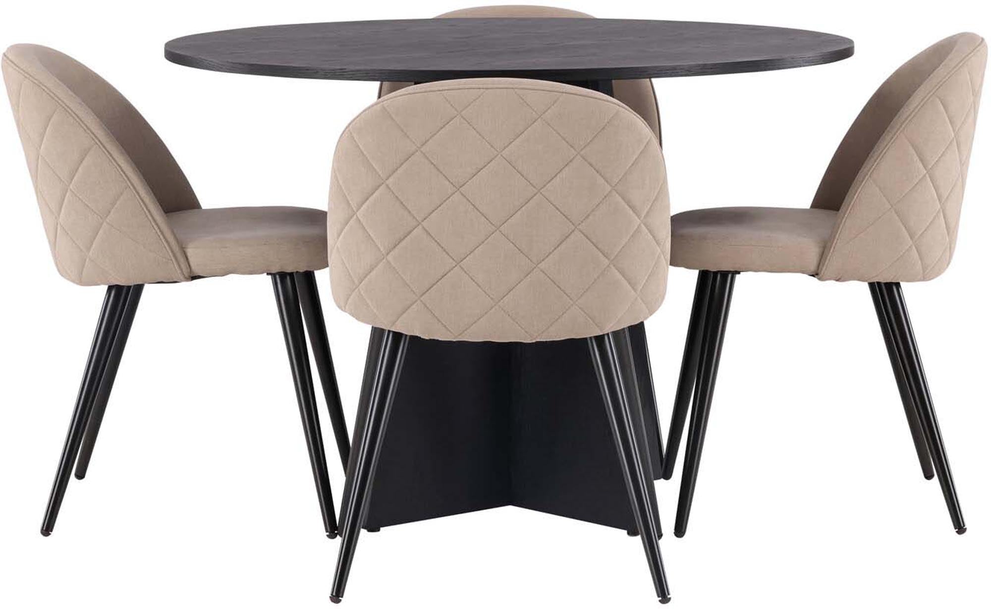 Stilvolles Bootcut Esszimmerset mit runden Tisch und bequemen Velvet-Stühlen, ideal für moderne Esszimmer und gesellige Zusammenkünfte.