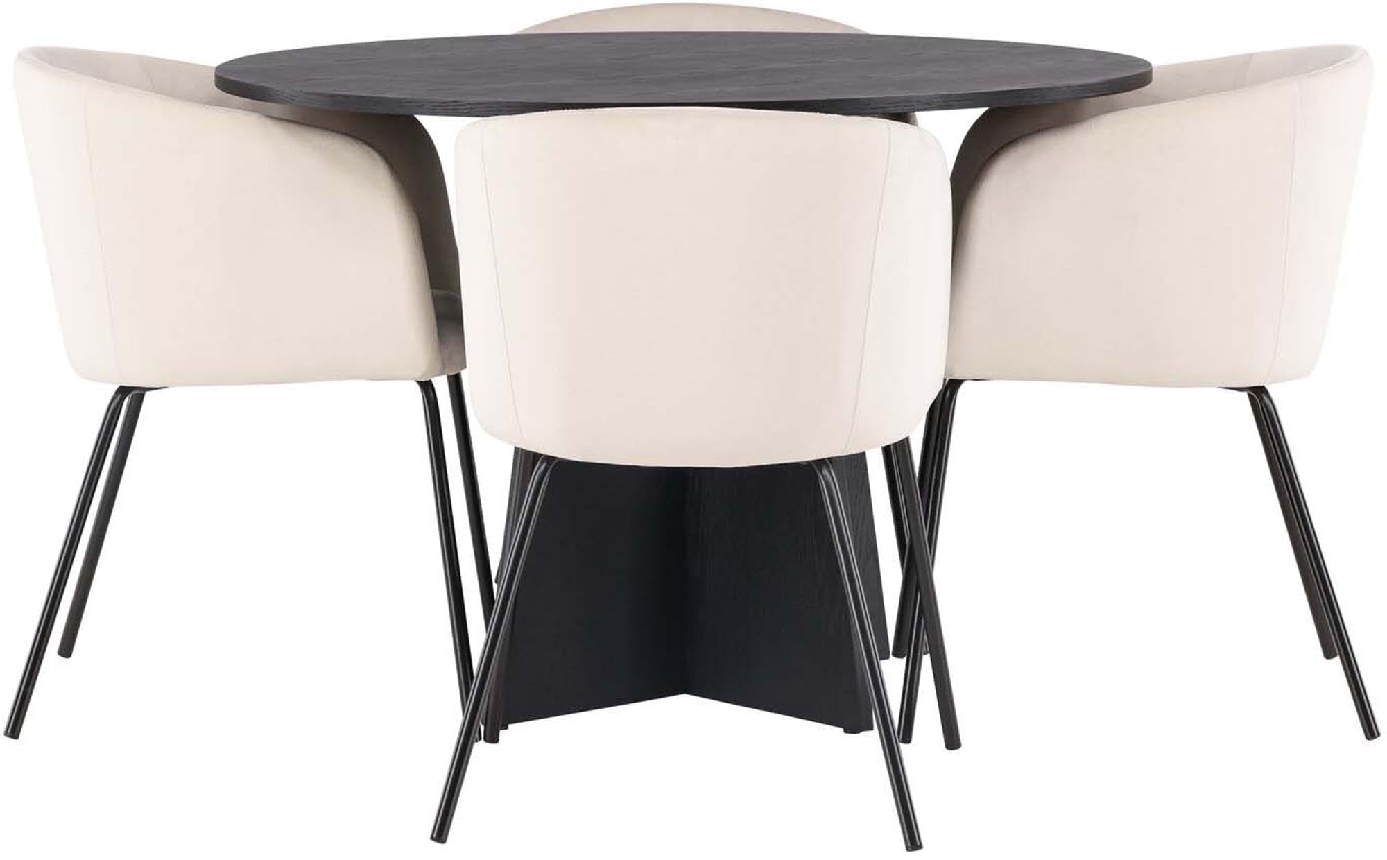 Elegantes Bootcut Esszimmerset mit 110 cm Tisch und 4 komfortablen Berit Stühlen. Ideal für gesellige Abende und stilvolle Einrichtung.