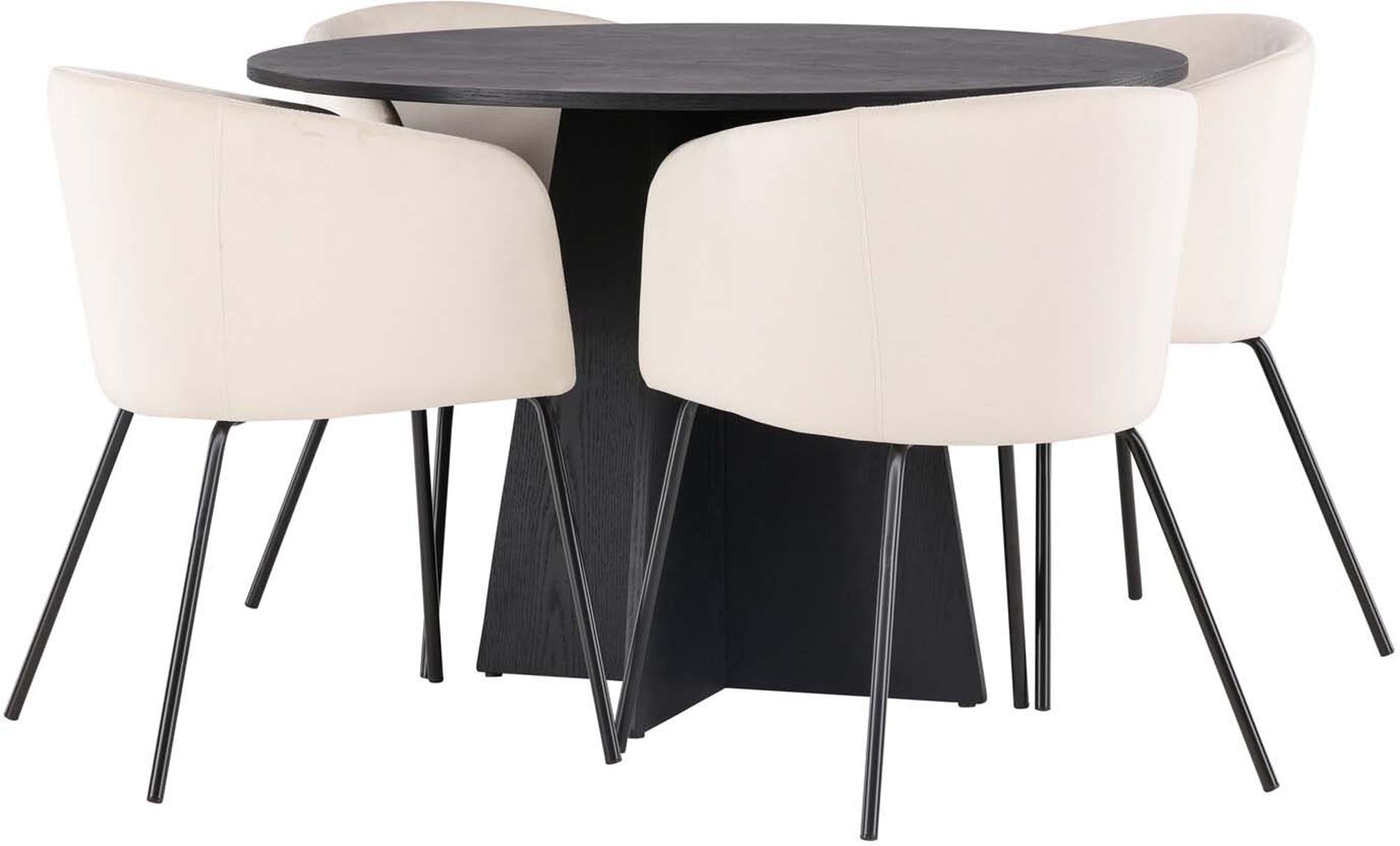 Elegantes Bootcut Esszimmerset mit 110 cm Tisch und 4 komfortablen Berit Stühlen. Ideal für gesellige Abende und stilvolle Einrichtung.