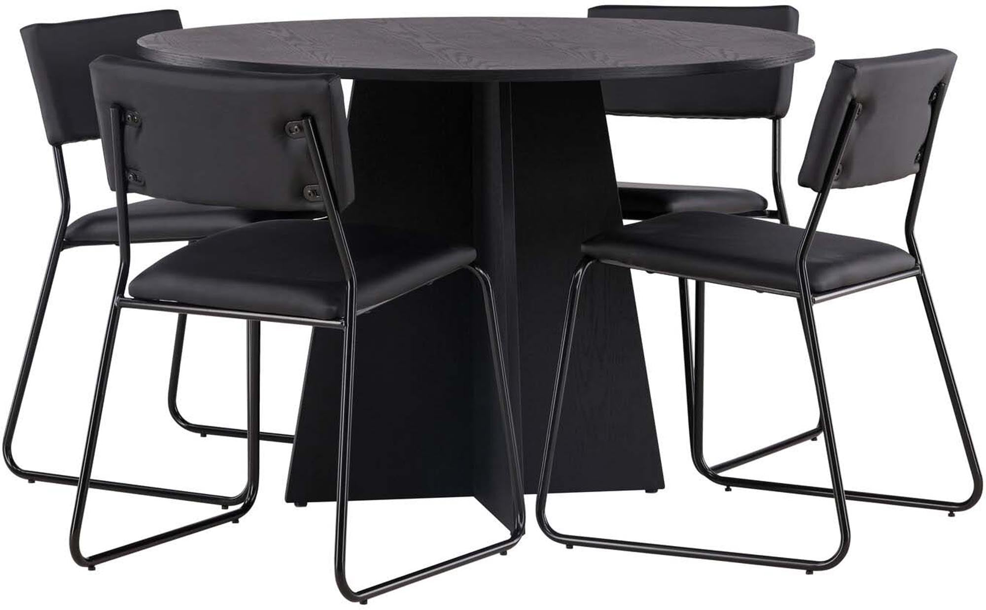 Erleben Sie das Bootcut Esszimmerset von Venture Home: Moderner runder Tisch (110 cm) und 4 stilvolle Kenth-Stühle für einladende Esszimmer.