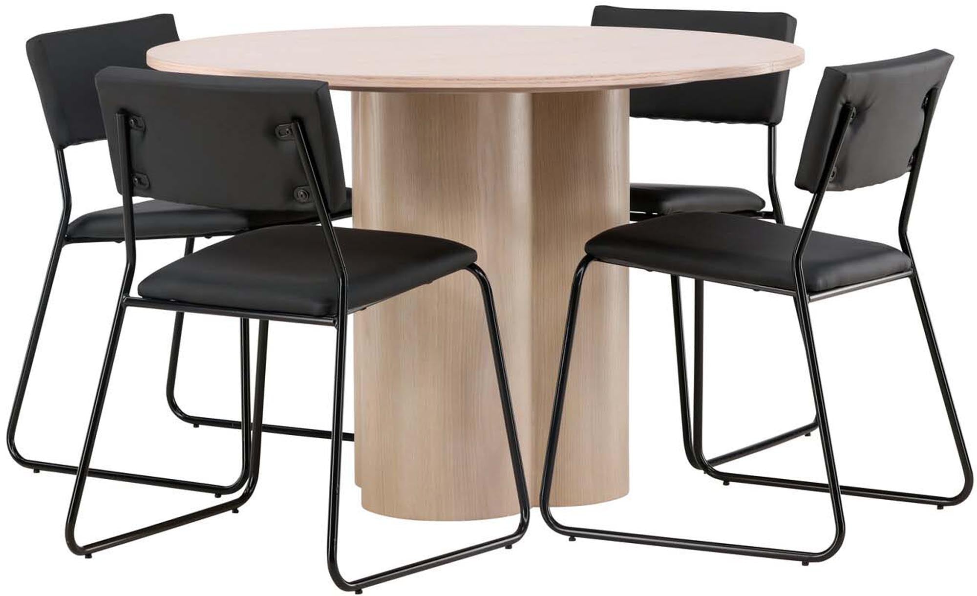 Stilvolles Olivia Esszimmer Set mit Kenth Tisch (⌀110cm) und 4 bequemen Stühlen von Venture Home. Perfekt für moderne Esszimmer!