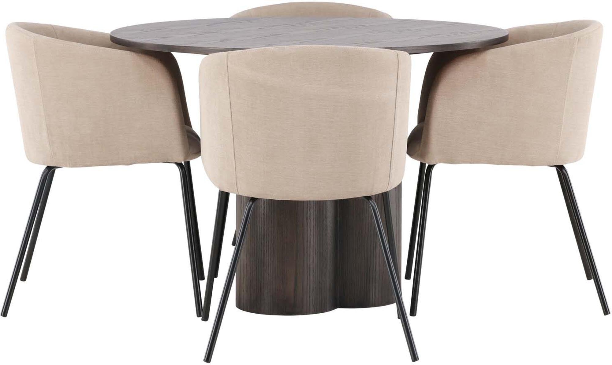 Elegantes Olivia Esszimmer Set mit 110 cm runden Tisch und 4 bequemen Berit Stühlen. Ideal für stilvolle Dinner und gemütliche Zusammenkünfte.