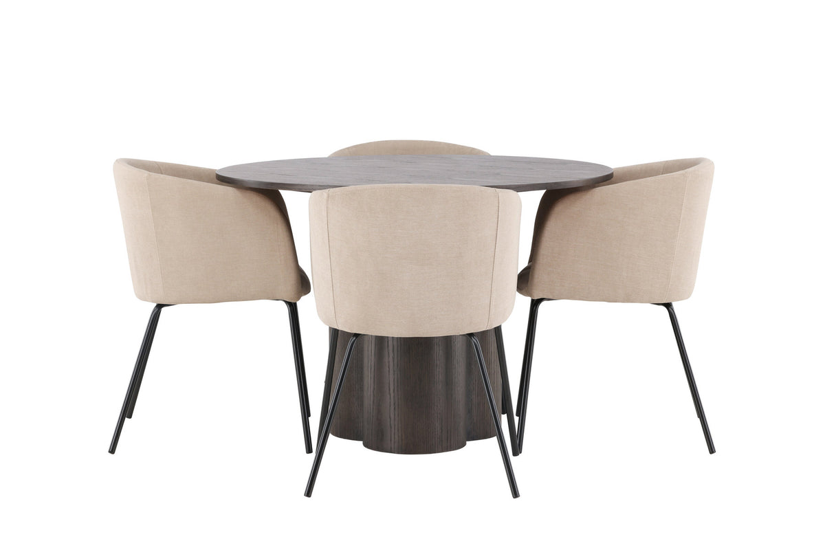 Olivia Esszimmer Set + Berit ⌀110cm/4St. in Braun / Beige / Schwarz präsentiert im Onlineshop von KAQTU Design AG. Esszimmerset ist von Venture Home