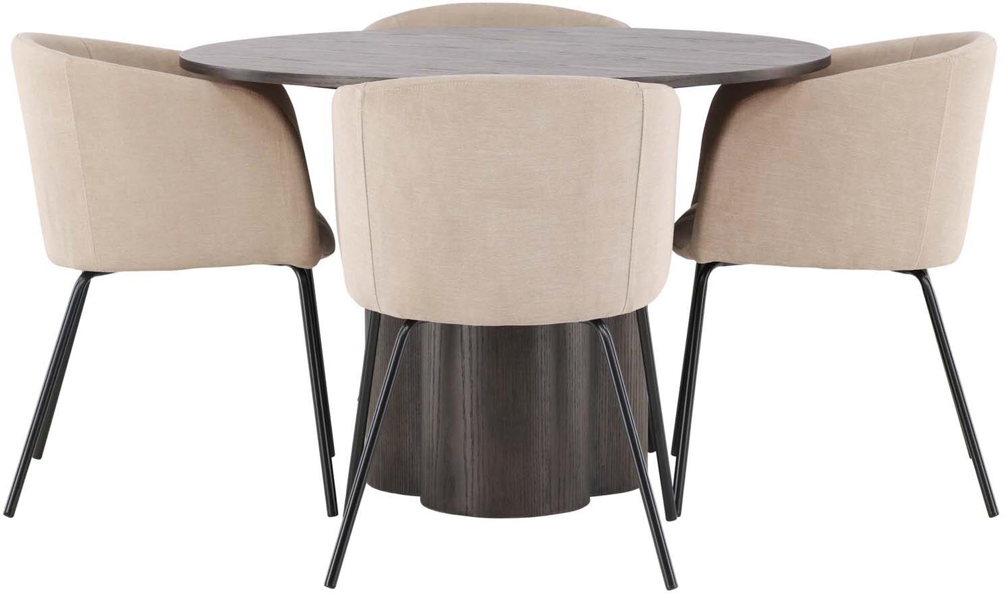 Modernes Olivia Set: Runder Tisch Berit mit 4 eleganten Stühlen.