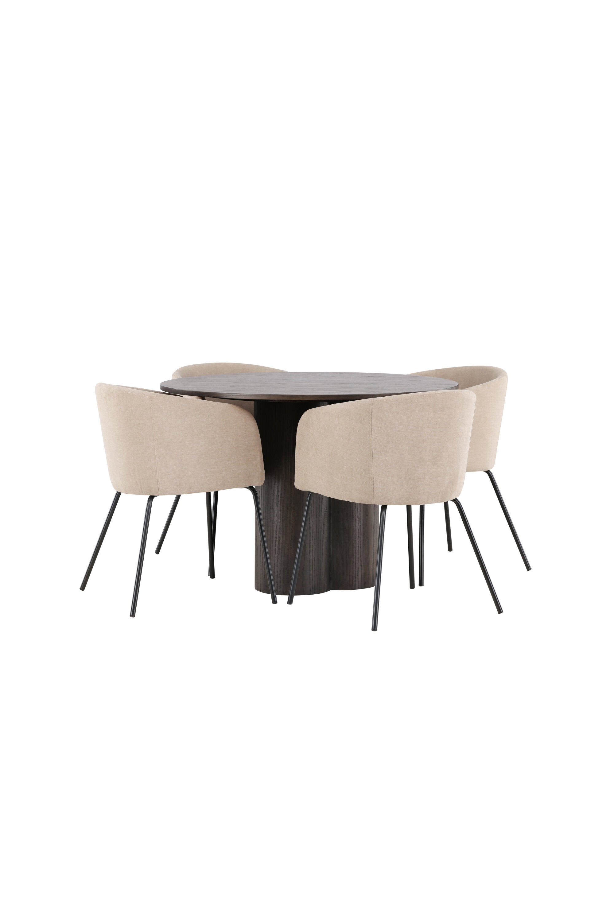 Olivia Esszimmer Set + Berit ⌀110cm/4St. in Braun / Beige / Schwarz präsentiert im Onlineshop von KAQTU Design AG. Esszimmerset ist von Venture Home