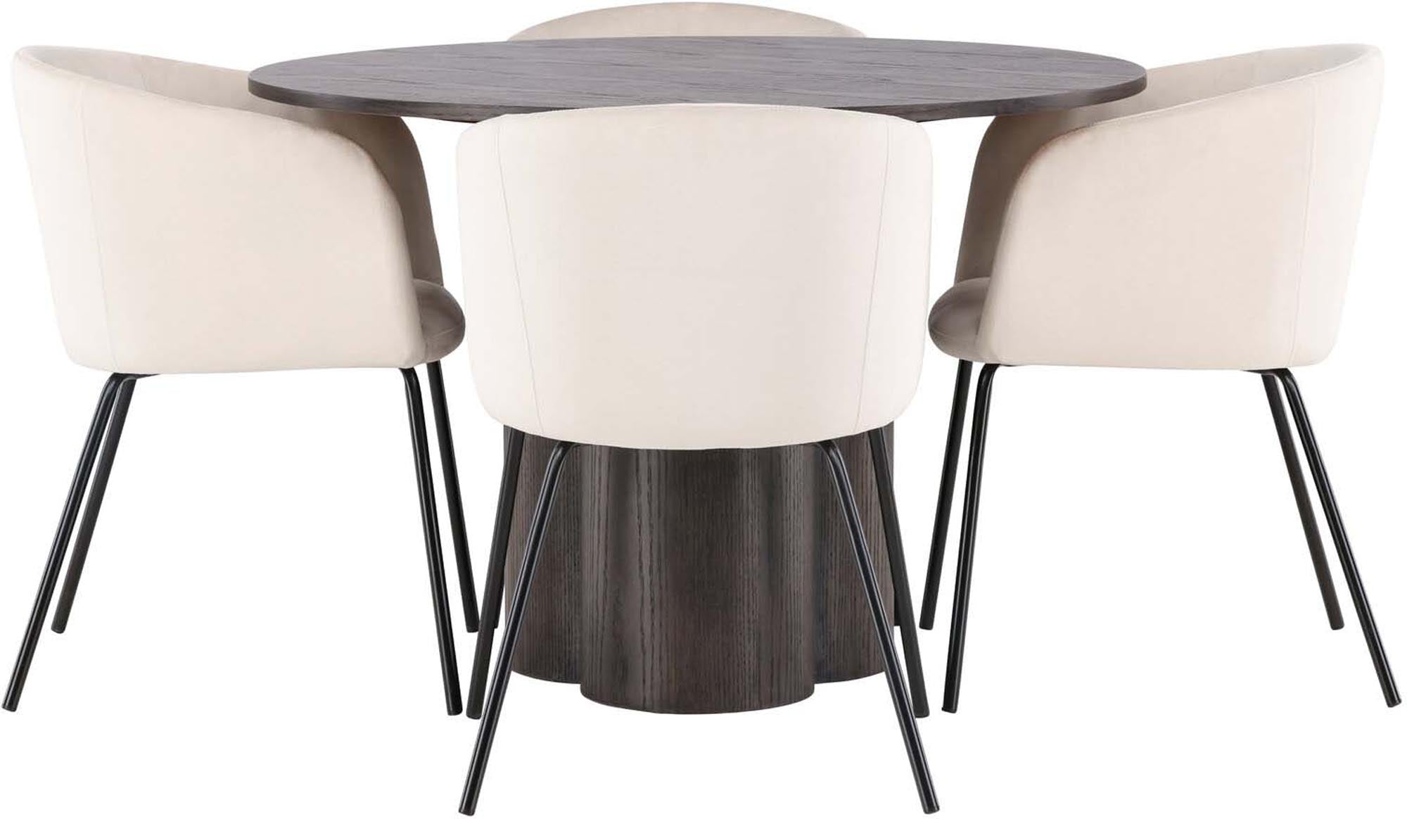 Elegantes Olivia Esszimmer Set mit 110 cm Tisch und 4 bequemen Berit Stühlen. Ideal für gesellige Runden und stilvolle Einrichtung.