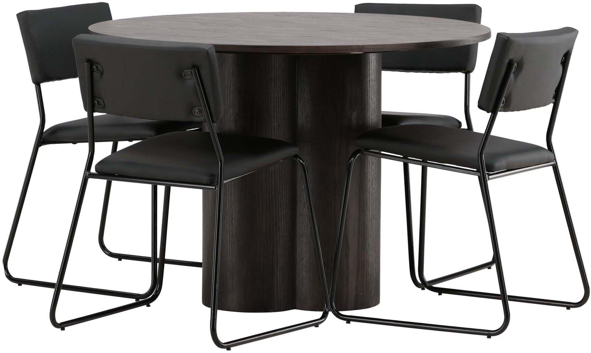 Stilvolles Olivia Esszimmer Set mit elegantem Kenth Tisch (⌀110cm) und 4 komfortablen Stühlen von Venture Home – ideal für jedes Zuhause.
