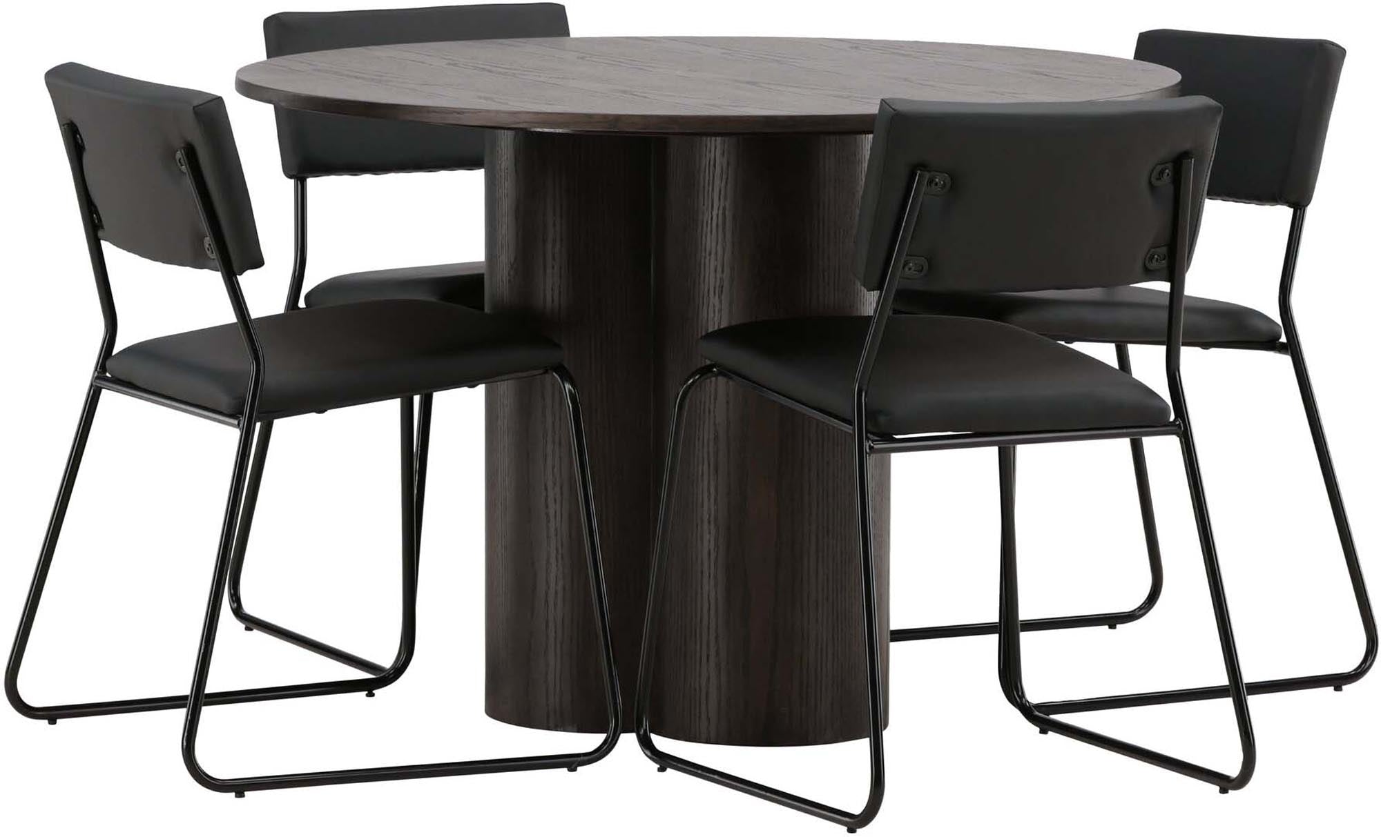 Elegantes Olivia Esszimmer Set mit Kenth Tisch (⌀110cm) und 4 stilvollen Stühlen von Venture Home – perfekt für modernes Wohnen und gesellige Runden.