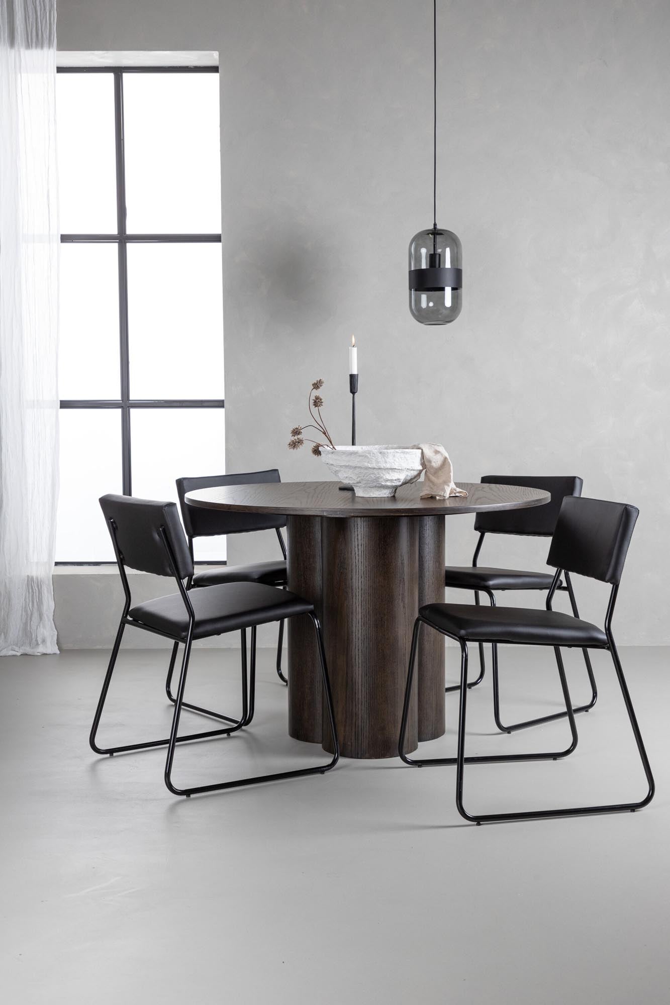 Stilvolles Olivia Esszimmer Set mit Kenth Tisch (⌀110cm) und 4 eleganten Stühlen von Venture Home. Perfekt für modernes Wohnen!