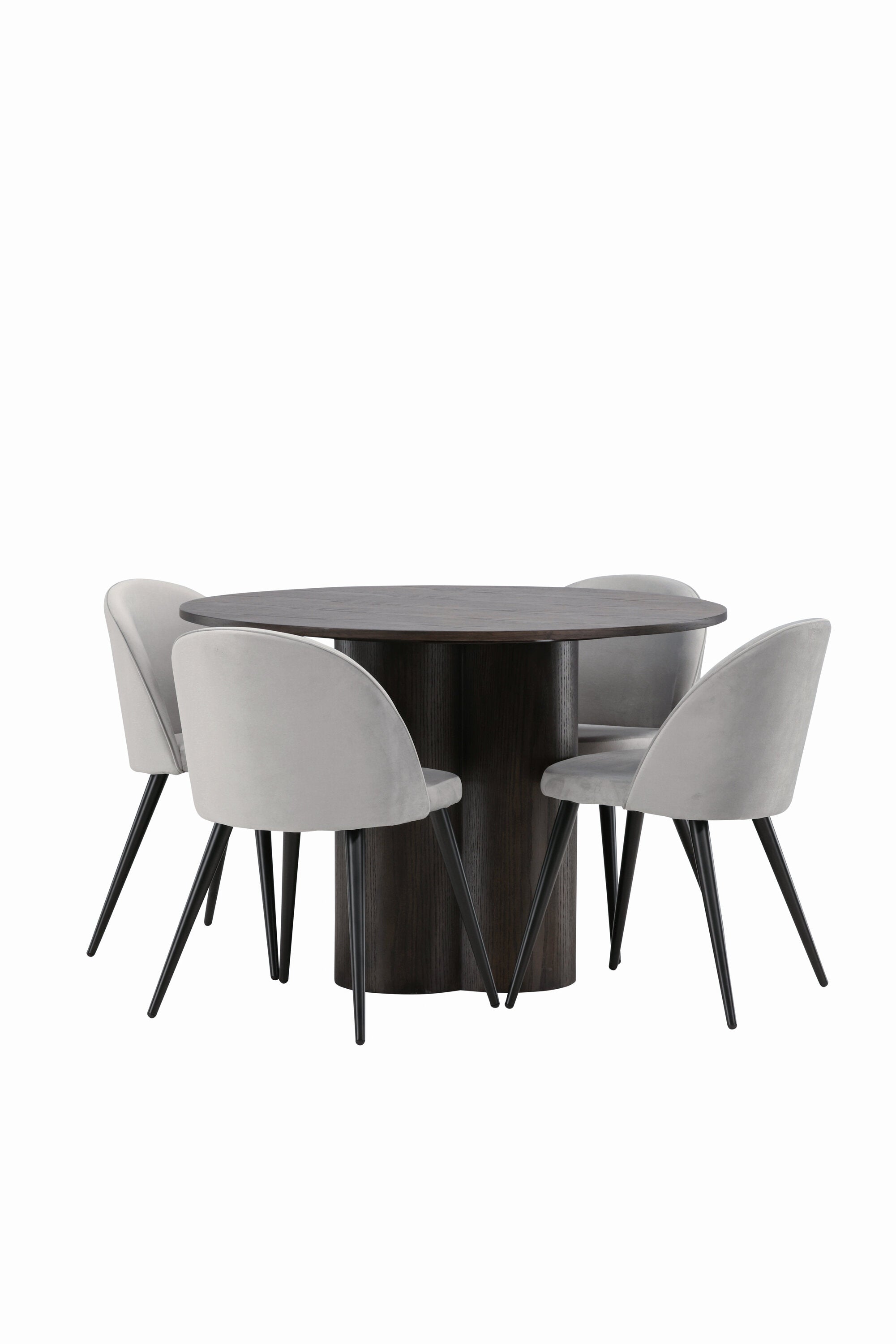Olivia Esszimmer Set + Velvet ⌀110cm/4St. in Braun / Schwarzgrau präsentiert im Onlineshop von KAQTU Design AG. Esszimmerset ist von Venture Home