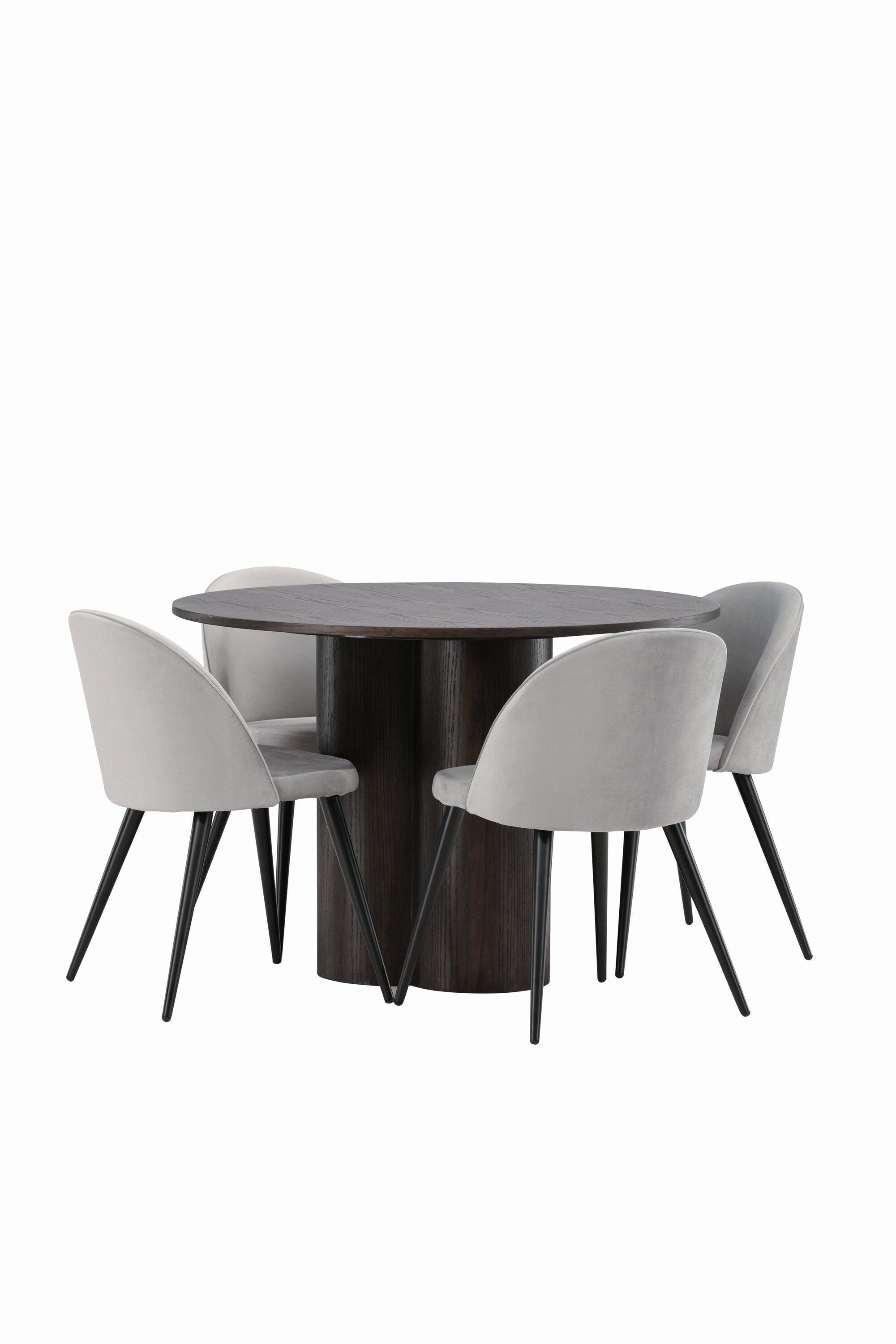 Olivia Esszimmer Set + Velvet ⌀110cm/4St. in Braun / Schwarzgrau präsentiert im Onlineshop von KAQTU Design AG. Esszimmerset ist von Venture Home