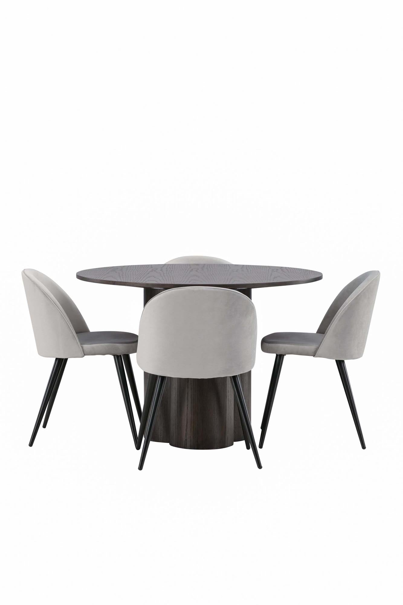 Stilvolles Olivia Esszimmer Set für 4 mit Velvet-Bezug, ⌀110cm.