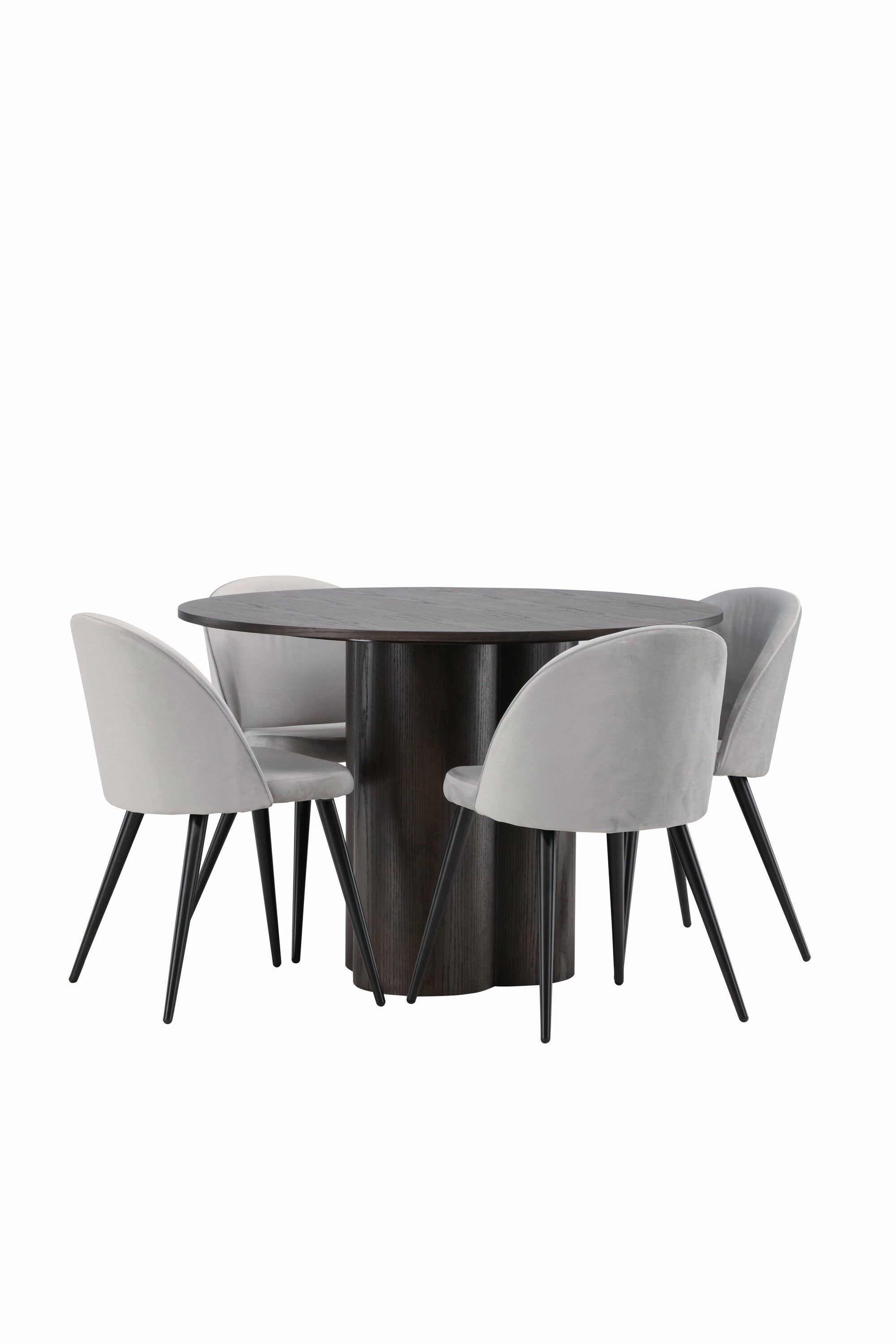 Olivia Esszimmer Set + Velvet ⌀110cm/4St. in Braun / Schwarzgrau präsentiert im Onlineshop von KAQTU Design AG. Esszimmerset ist von Venture Home