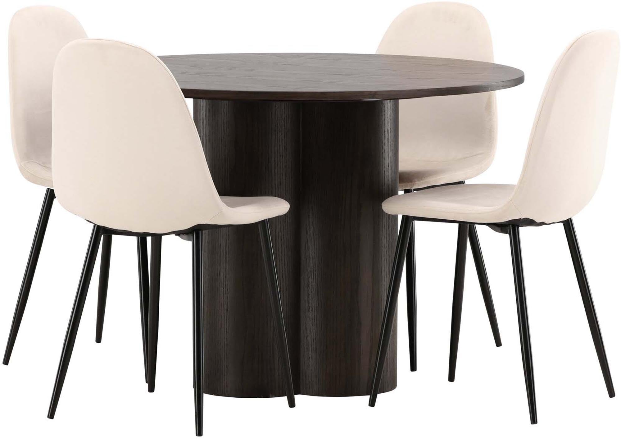 Entdecken Sie das Olivia Esszimmer Set: Moderner Mokka-Tisch und luxuriöse Polar-Sessel für einladende Dinner mit Freunden.