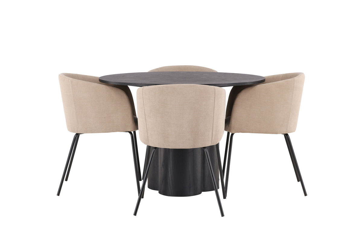 Olivia Esszimmer Set + Berit ⌀110cm/4St. in Beige / Schwarz präsentiert im Onlineshop von KAQTU Design AG. Esszimmerset ist von Venture Home