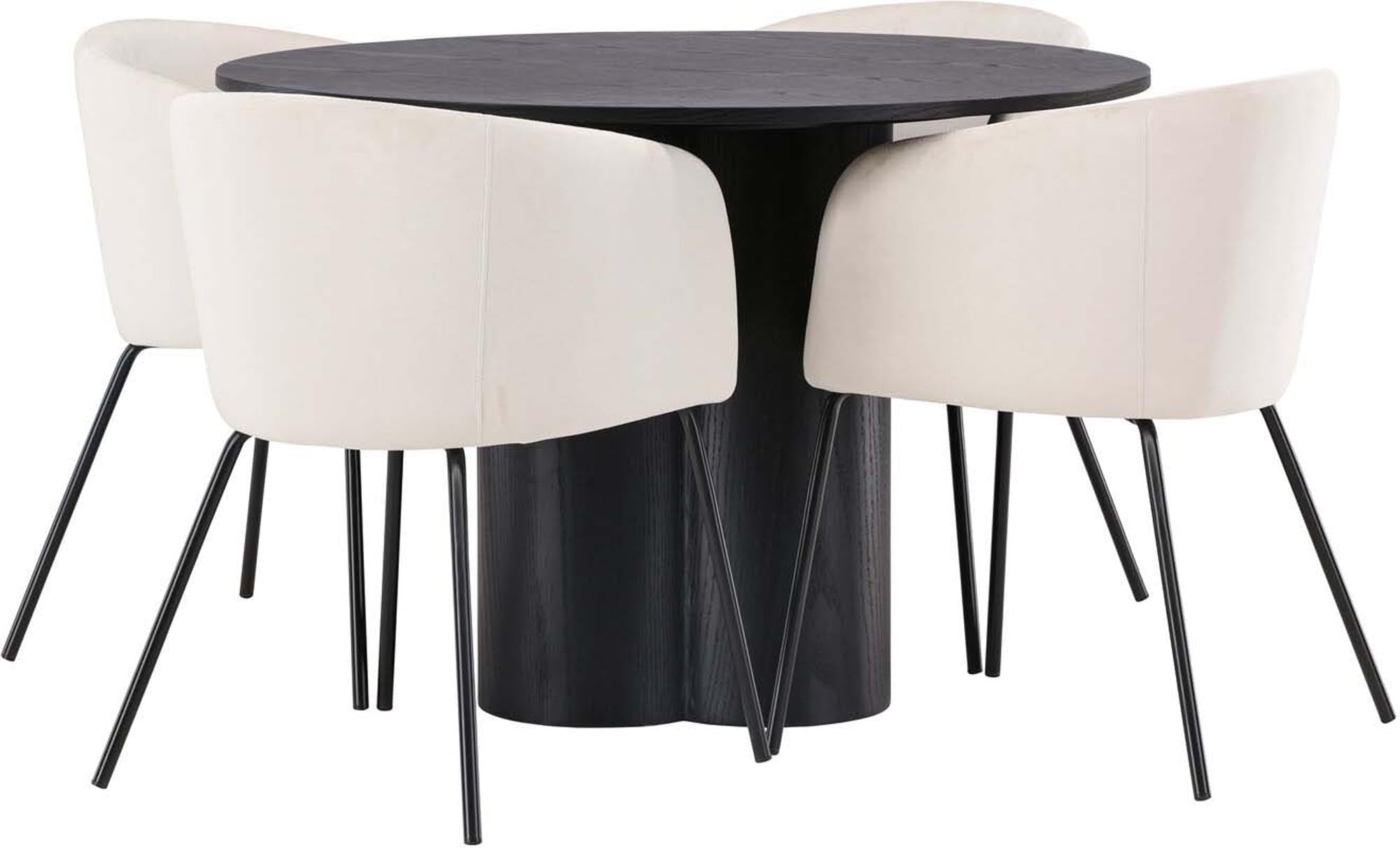 Elegantes Olivia Esszimmer Set mit 110 cm Tisch und 4 bequemen Berit Stühlen. Ideal für gesellige Runden und stilvolle Einrichtung.