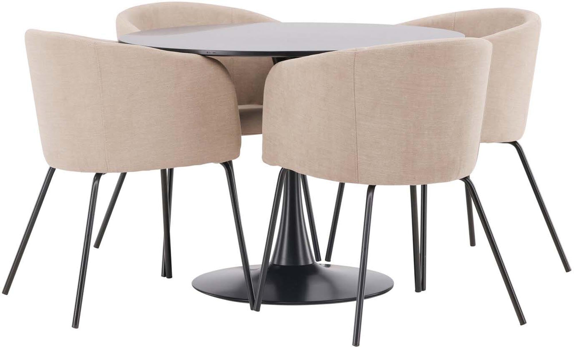 Stilvolles Glade Esszimmerset von Venture Home: 100 cm Tisch und 4 gepolsterte Stühle im skandinavischen Design für ein elegantes Ambiente.