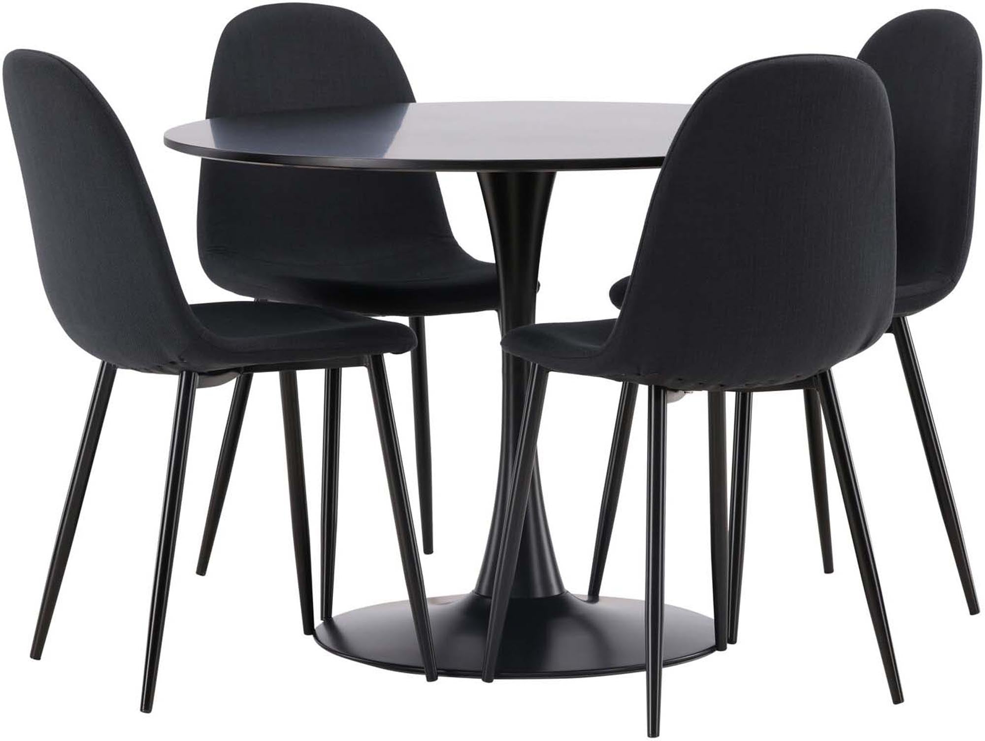 Entdecken Sie das Glade Esszimmerset von Venture Home: eleganter runder Tisch (100 cm) und 4 komfortable Stühle, perfekt für stilvolle Essbereiche.