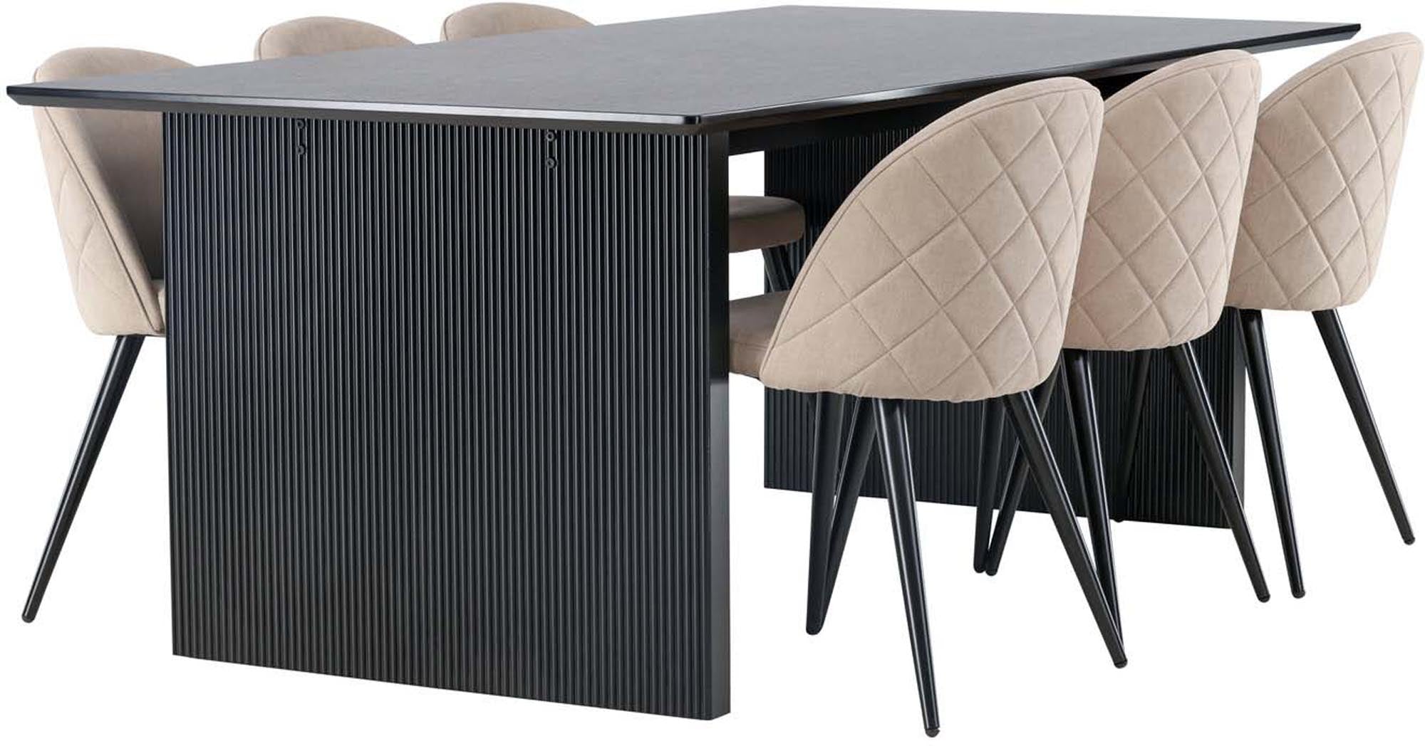 Stilvolles Vail Esszimmerset mit 200 cm Tisch und 6 luxuriösen Velvet-Stühlen. Perfekt für gesellige Abende und modernes Wohnen.