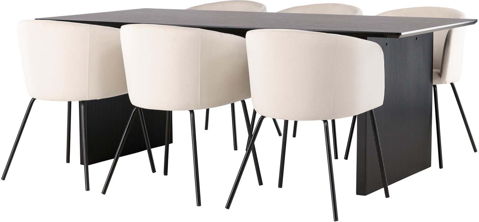 Vail Esszimmerset + Berit 200cm/6St.: Stilvolle Essgruppe mit nordischer Eleganz. Robuste Materialien und komfortable Stühle für gesellige Runden.