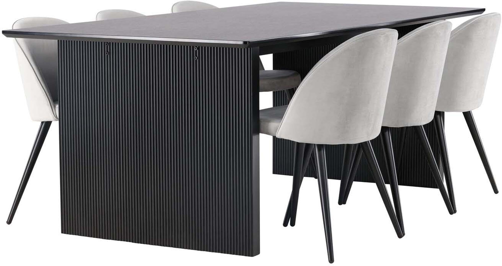 Elegantes Vail Esszimmerset mit 200 cm Tisch und 6 stilvollen Velvet-Stühlen. Ideal für gesellige Abende und modernes Wohnen.