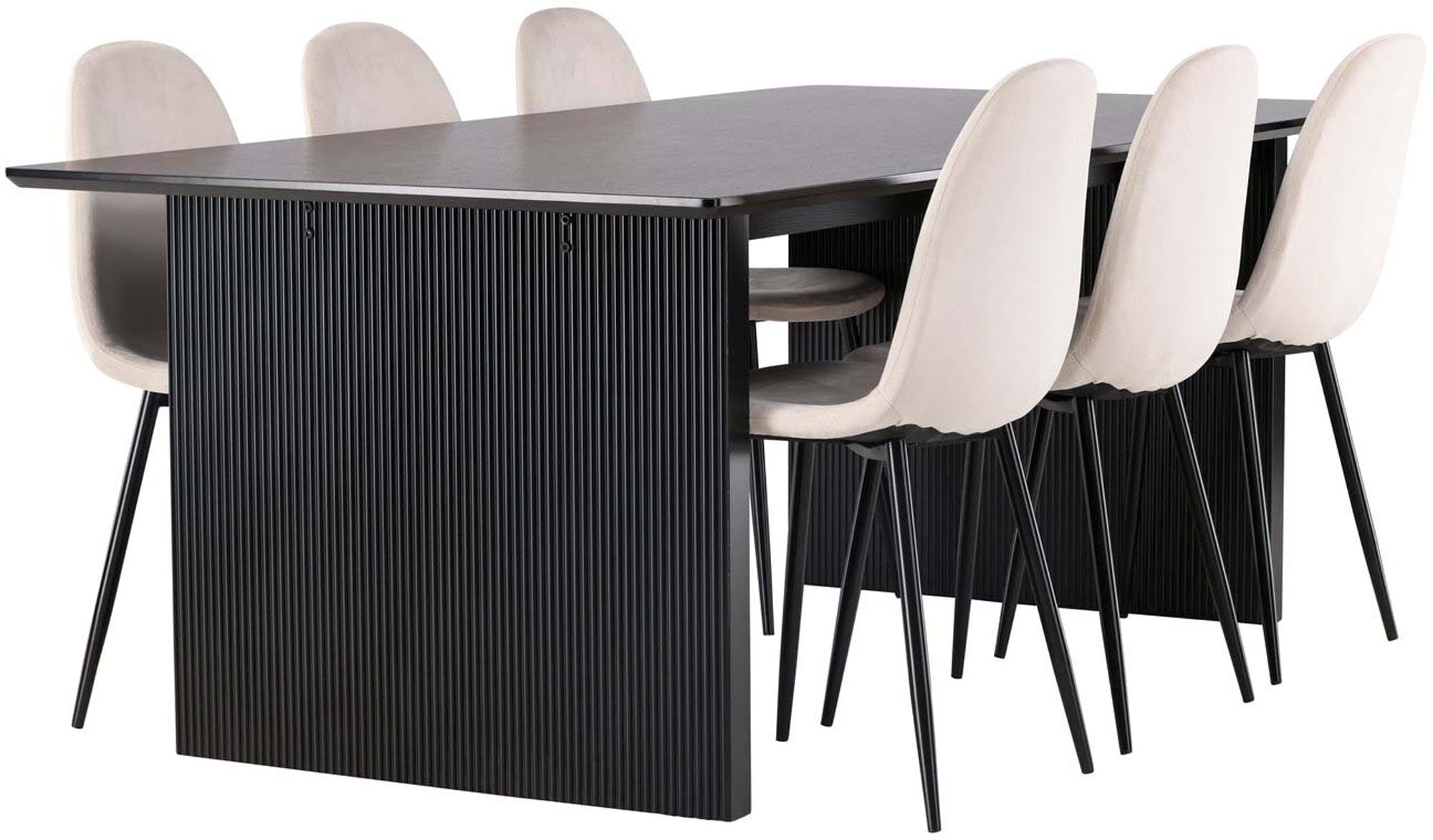 Modernes Vail Esszimmerset mit 200 cm Tisch und 6 stilvollen Polar-Stühlen. Ideal für gesellige Abende und stilvolle Einrichtung.