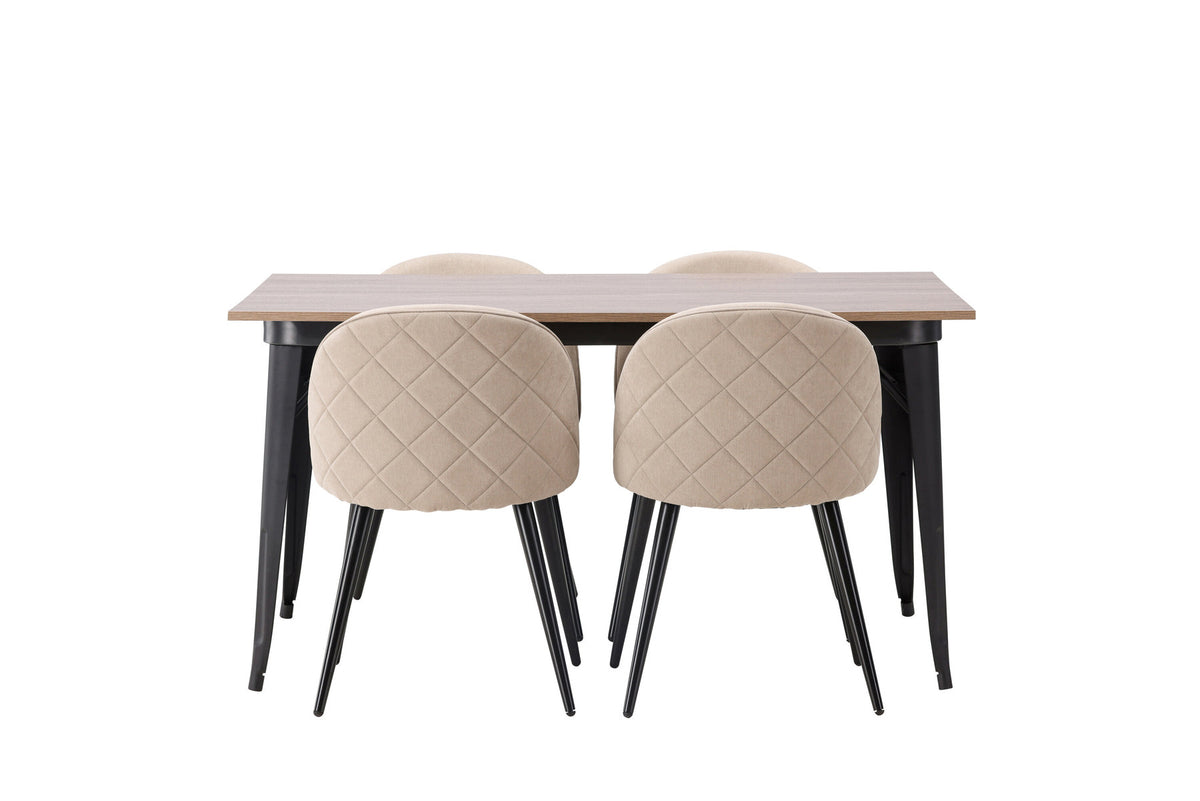 Tempe Esszimmerset + Velvet 140cm/4St. in Beige, Schwarz präsentiert im Onlineshop von KAQTU Design AG. Esszimmerset ist von Venture Home