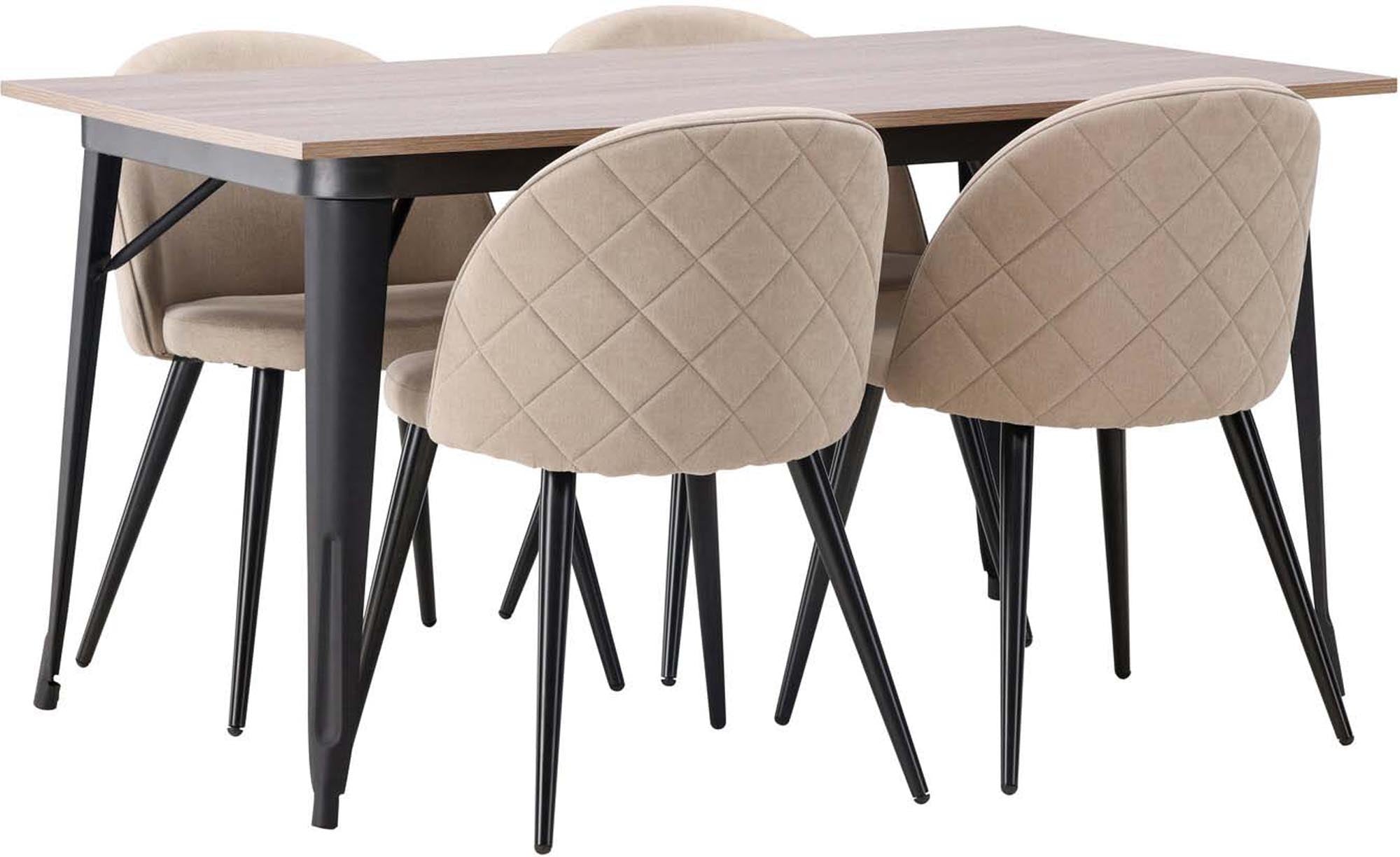 Stilvolles Tempe Esszimmerset mit 4 luxuriösen Samtstühlen, 140 cm.