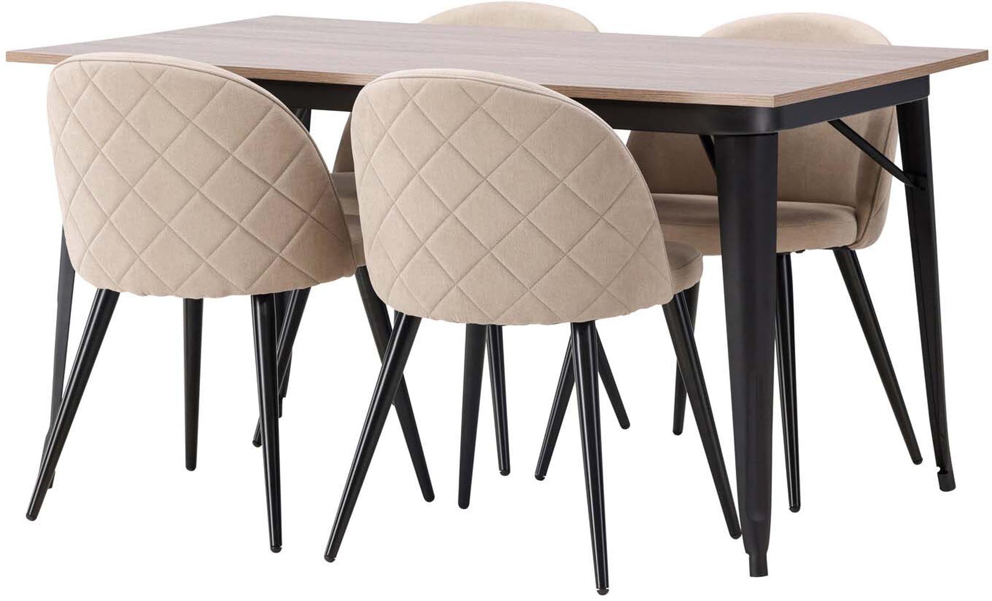 Modernes Tempe Esszimmerset mit 140 cm Tisch und 4 luxuriösen Samtstühlen, perfekt für stilvolle Dinner und gesellige Zusammenkünfte.