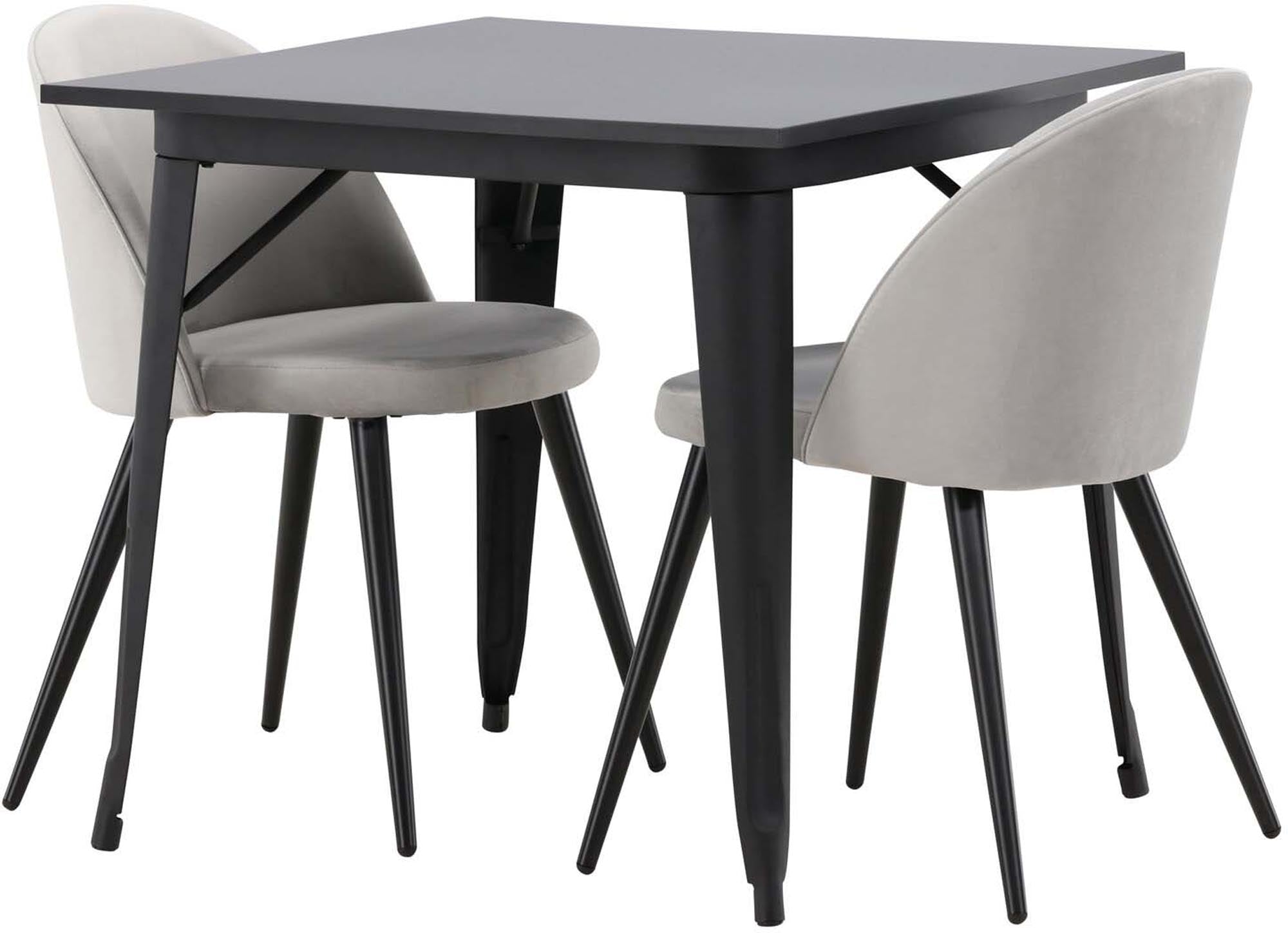 Stilvolles Esszimmerset von Venture Home: Quadratischer 80cm Tisch aus robustem MDF und 2 gepolsterte Velvet-Stühle für höchsten Komfort.