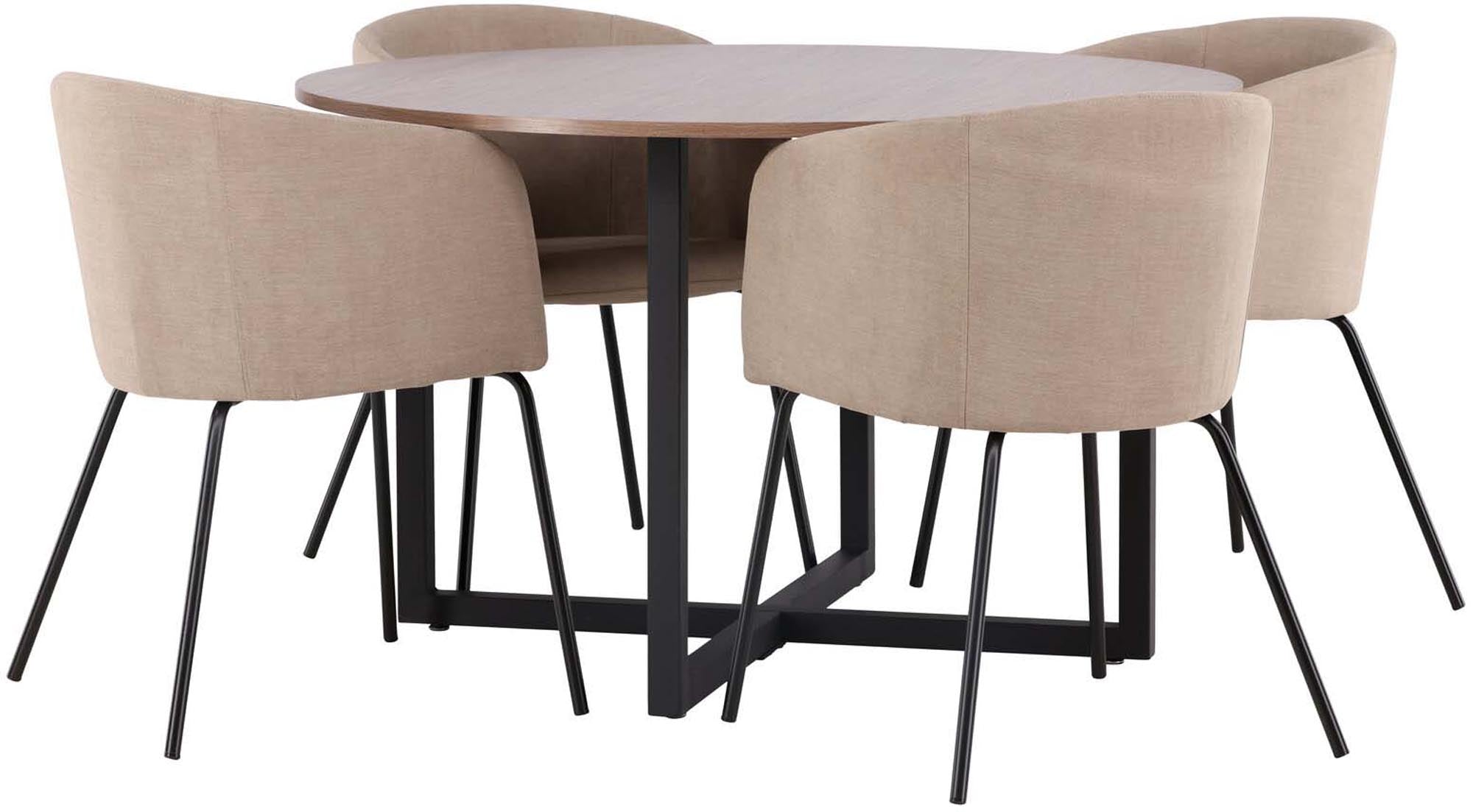 Das Esszimmerset Durango mit rundem Berit Tisch (⌀120cm) und 4 Stühlen von Venture Home bietet Stil und Bequemlichkeit.